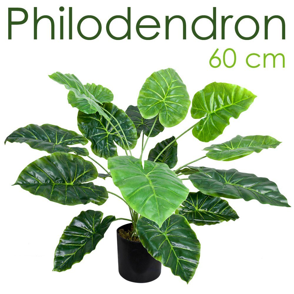 Kunstpflanze 60cm, 60 Philodendron Decovego, Taro Aronstab cm Künstliche Höhe Pflanze Kunstpflanze Arum