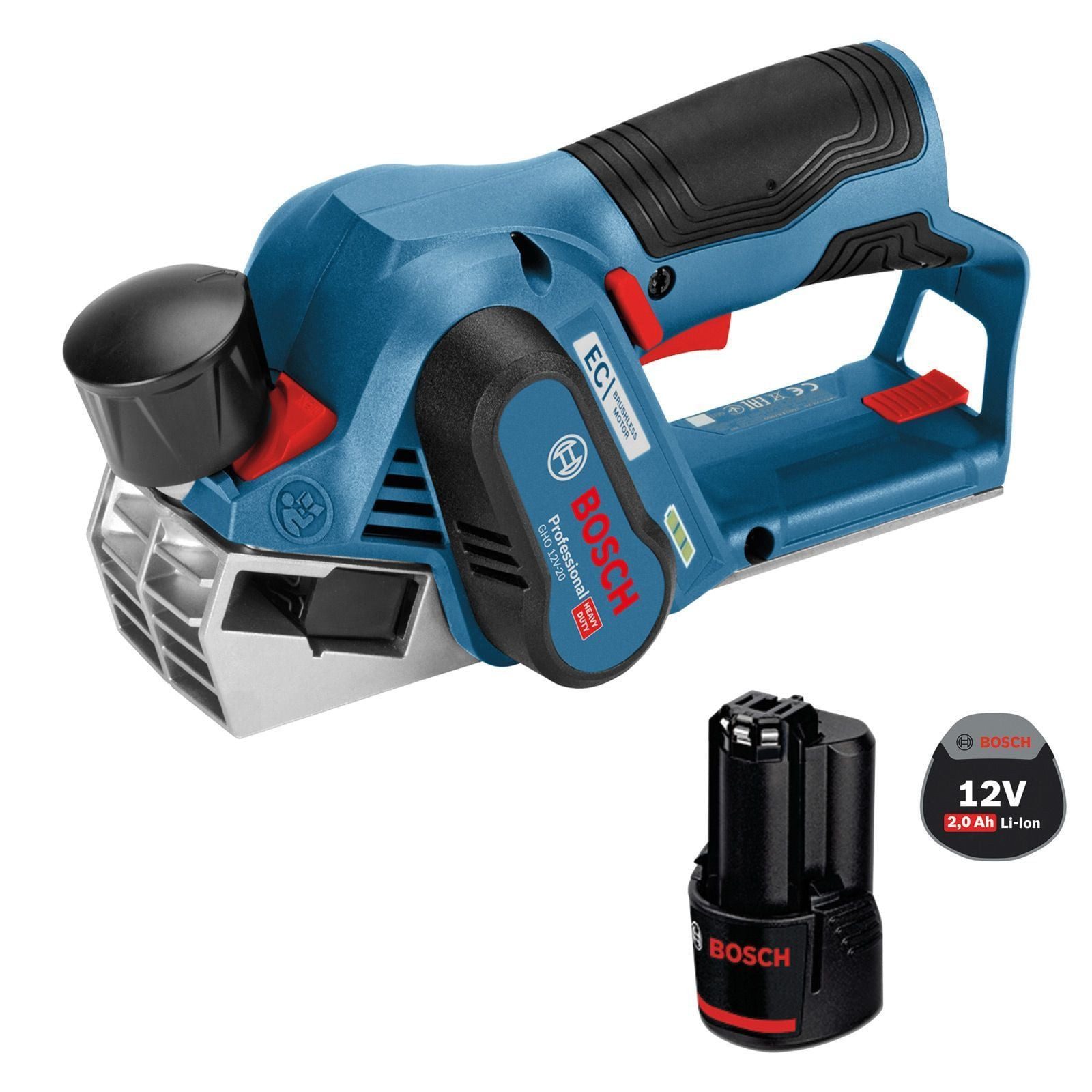 BOSCH Akku-Elektrohobel Bosch Akku-Hobel GHO 12V-20 / 1x 2,0 Ah Akku