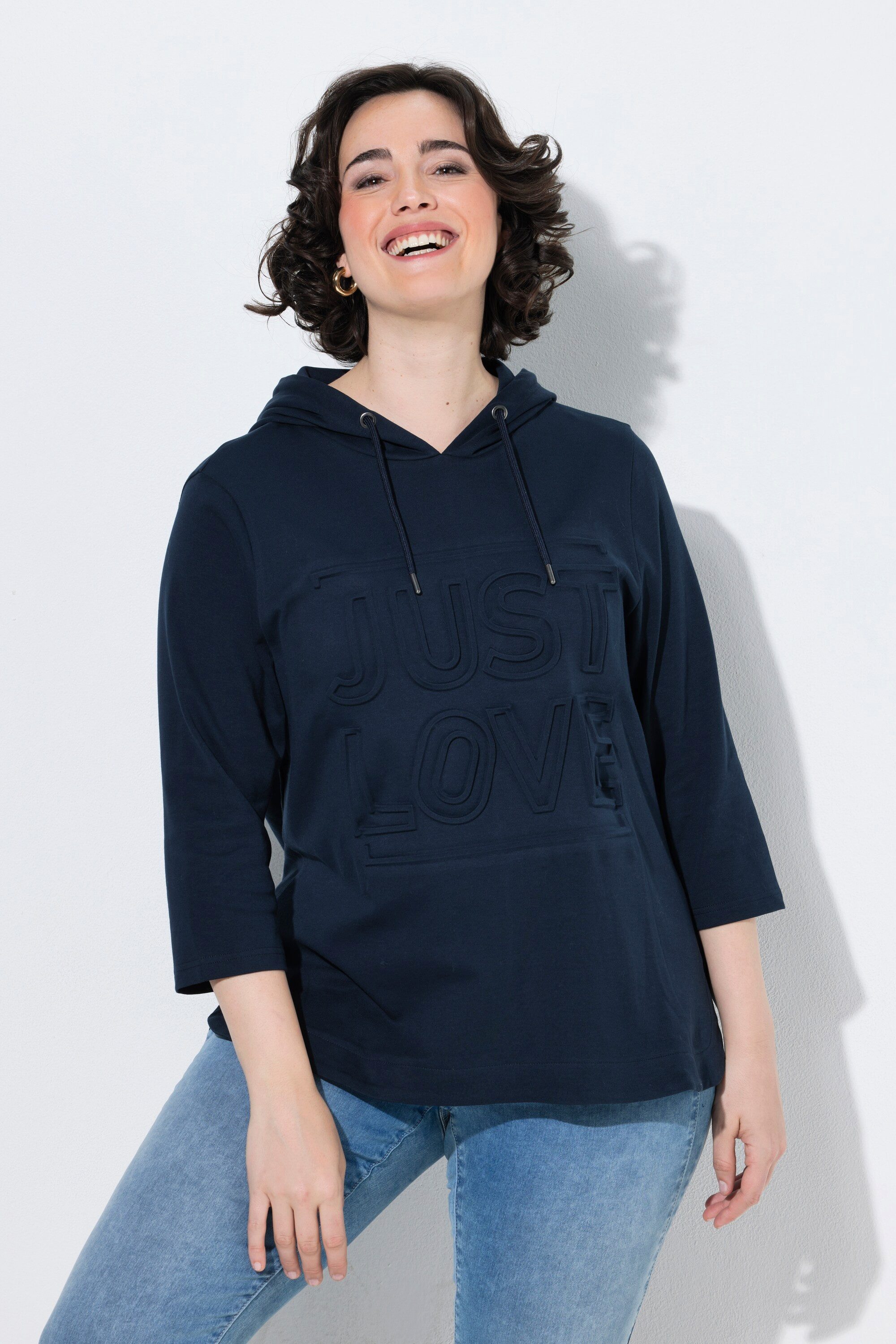 Ulla Popken Sweatshirt Hoodie Motivdruck Kapuze 3/4-Arm