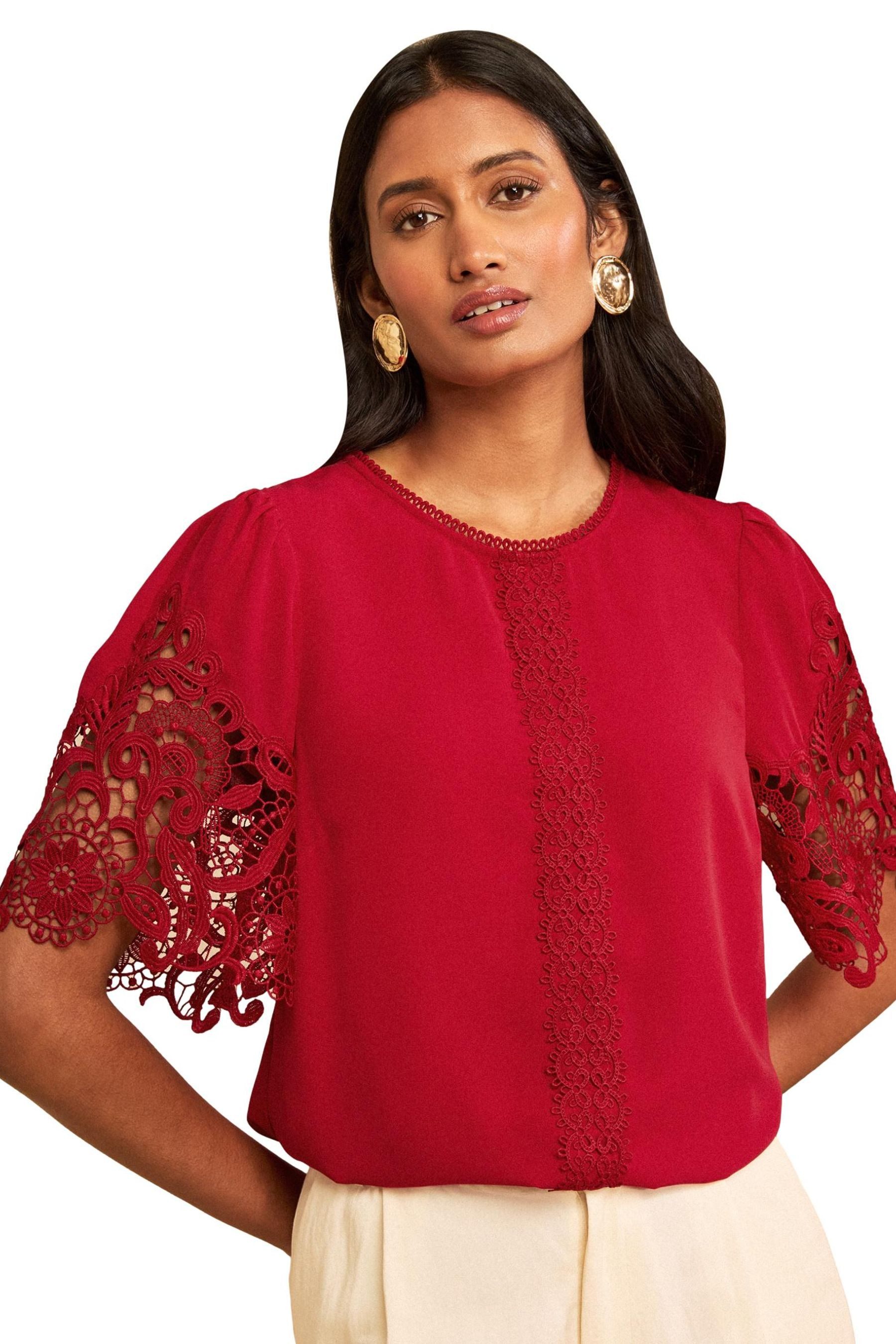 Love & Roses Kurzarmbluse Love & Roses kurzärmlige Spitzenbluse, Regular (1-tlg)