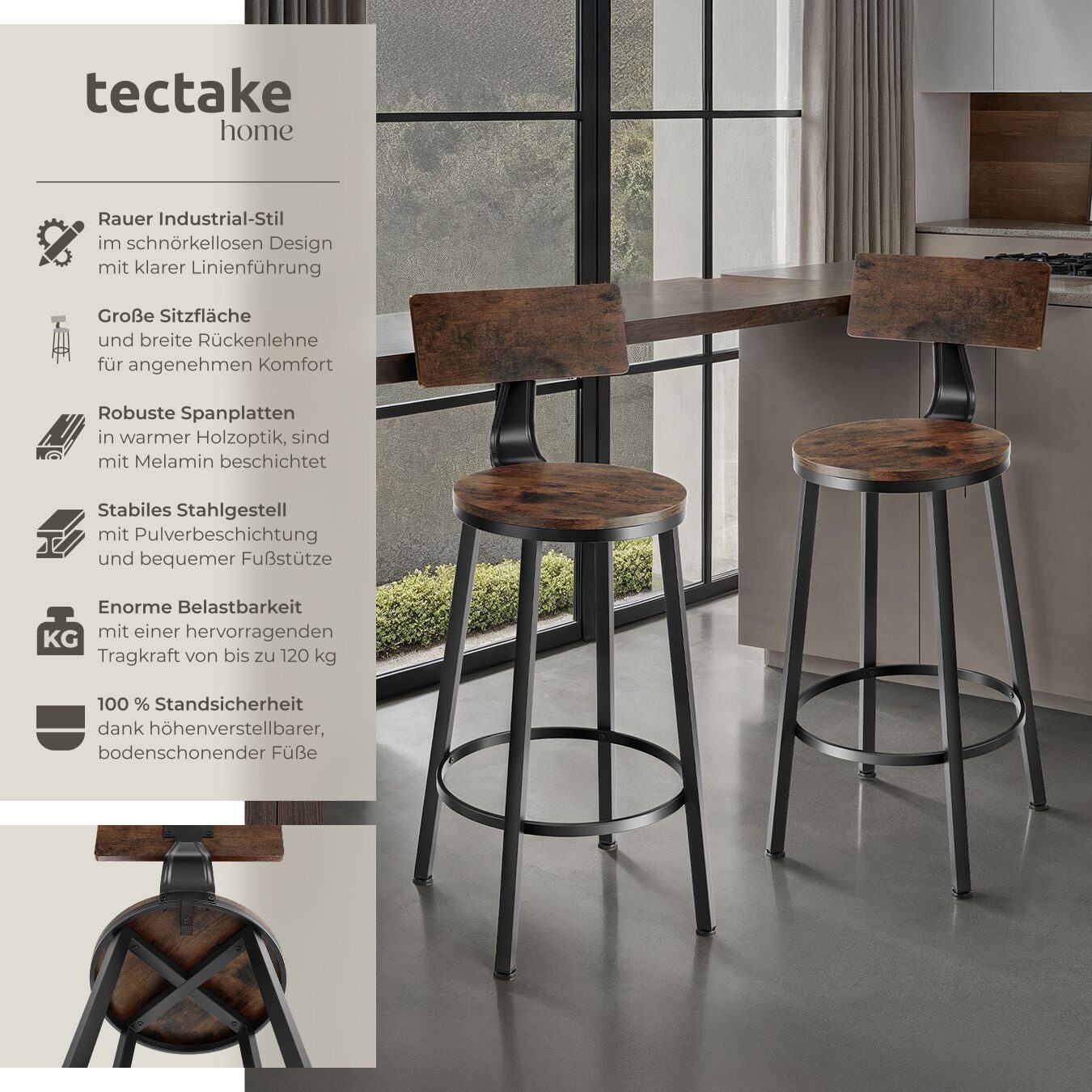 tectake Barhocker 2er Set Barhocker, mit günstig online kaufen