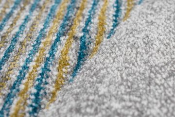 Teppich Moderner Teppich Wohnzimmer abstraktes Muster gestreift mehrfarbig grau blau gold - pflegeleicht, Teppich-Traum, rechteckig, Höhe: 13 mm