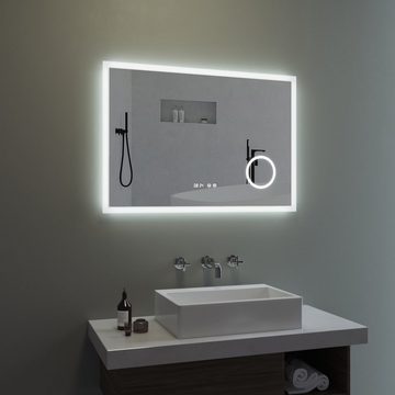 AQUABATOS LED-Lichtspiegel Badspiegel mit Beleuchtung LED Wandspiegel Lichtspiegel (Badezimmerspiegel beleuchtet 100x70cm Kosmetikspiegel Digital Uhr Touch Sensor Dimmbar Spiegelheizung Kaltweiß 6400K)