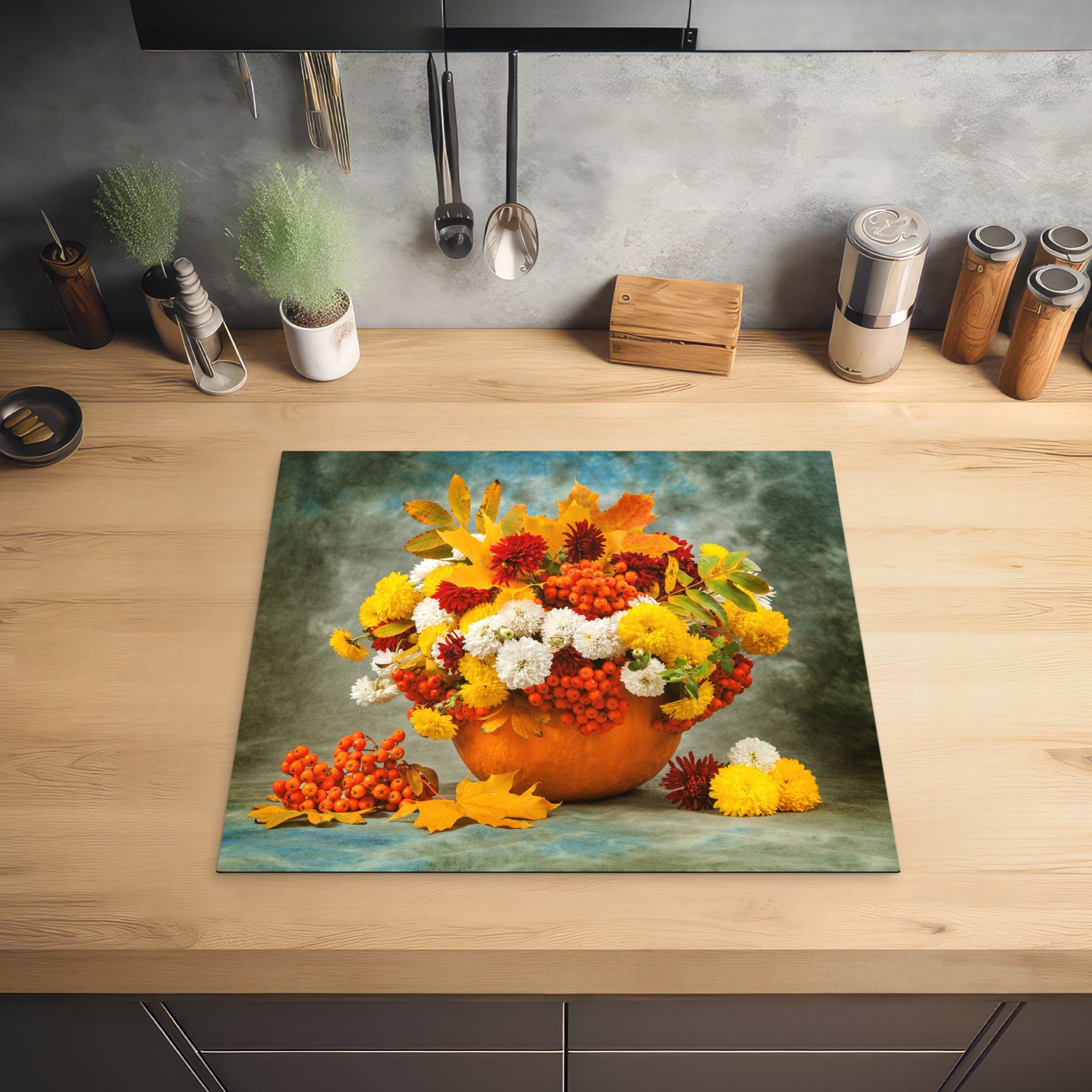 59x52 - küche, die MuchoWow - Ceranfeldabdeckung cm, (1 Blumen tlg), Herbst Induktionsmatte für Obst, Herdblende-/Abdeckplatte Vinyl,