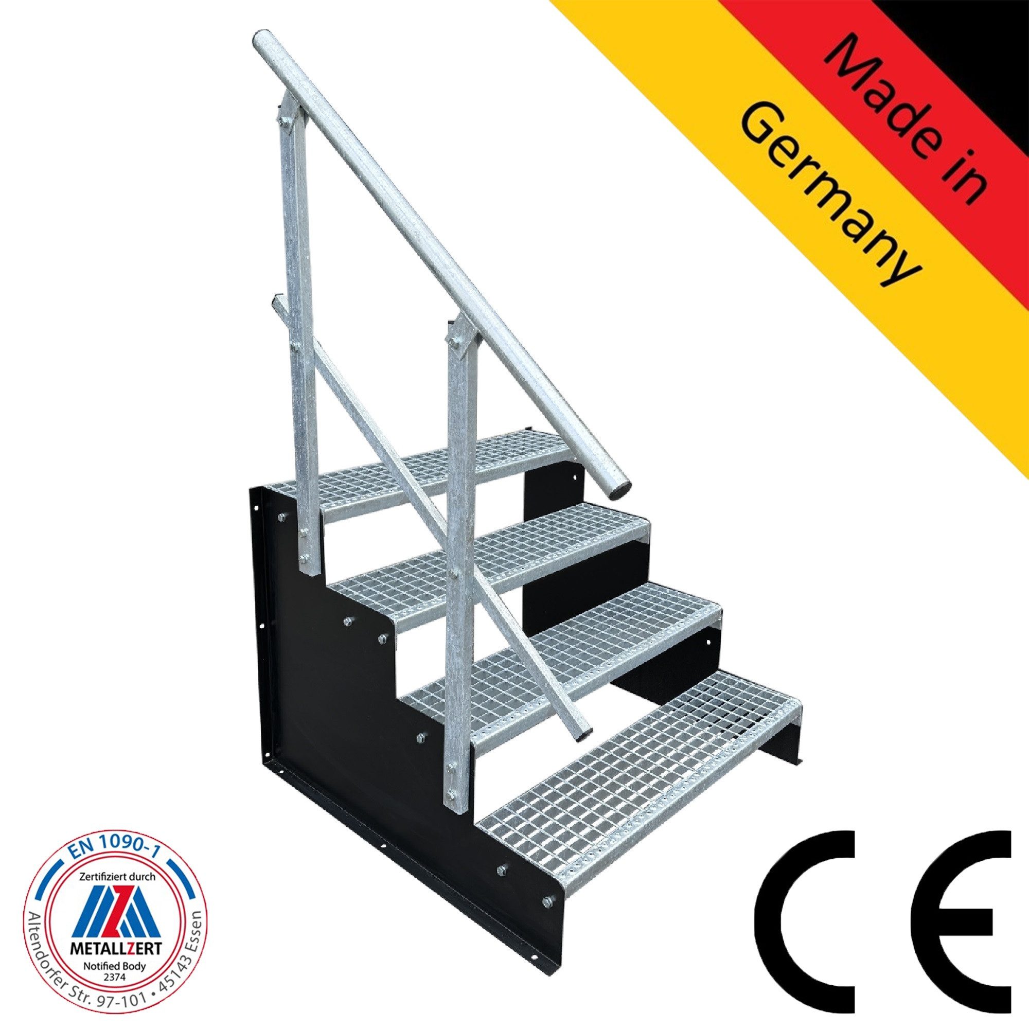 SRM Design Außentreppe 4 Stufen Standtreppe Modell 2 schwarz 18 cm Stufenhöhe 110 cm Breite 7