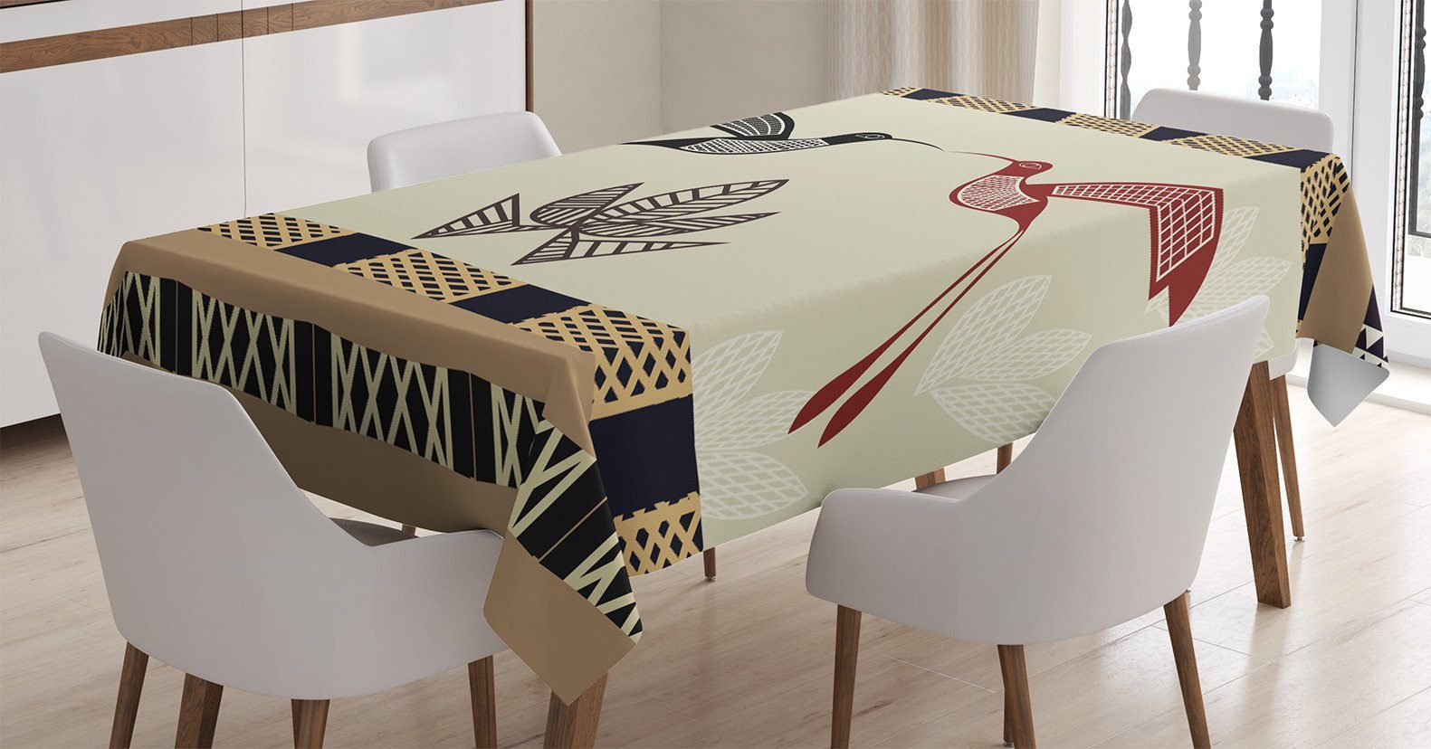 Abakuhaus Stammes Klare den Farbfest geeignet Bambusblatt-Vogel-Kunst Für Tischdecke Außen Farben, Waschbar Bereich