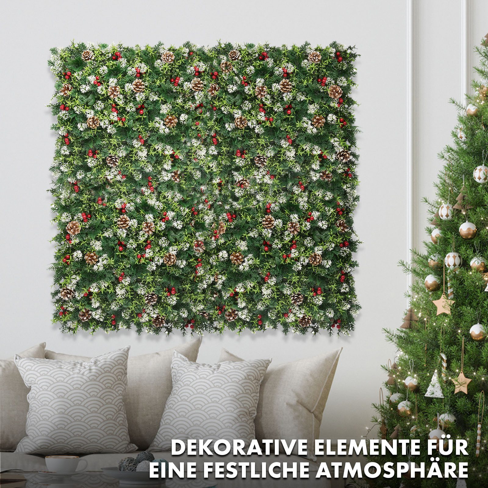 Kunstpflanze Pflanzewand Festive, Weihnachtliche Deko, Floordirekt, Beliebig verbindbar