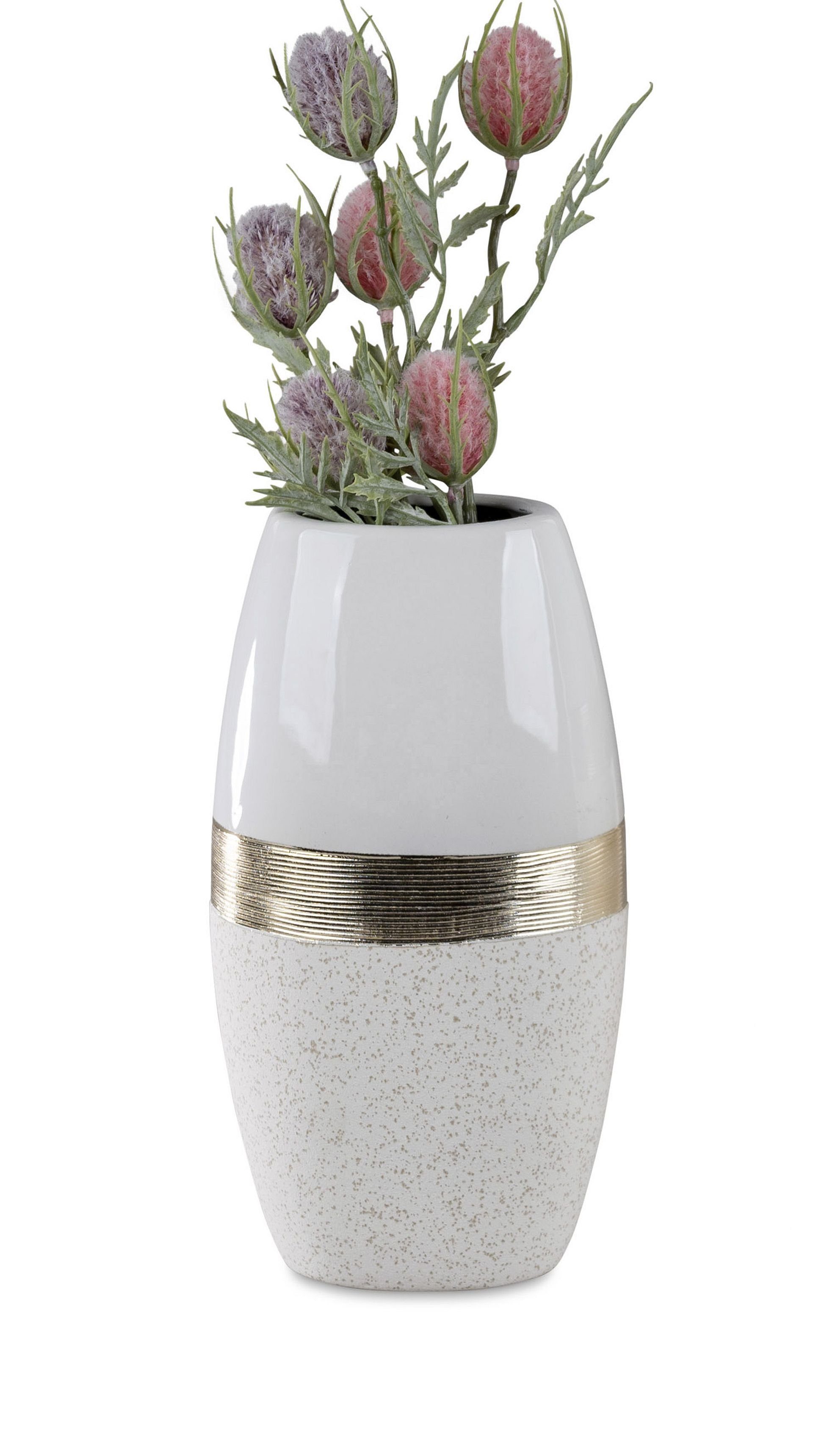 Small-Preis Dekovase Formano Vase Tischvase Weiß Größen Cremeweiß mit wählbar 2 Goldband in