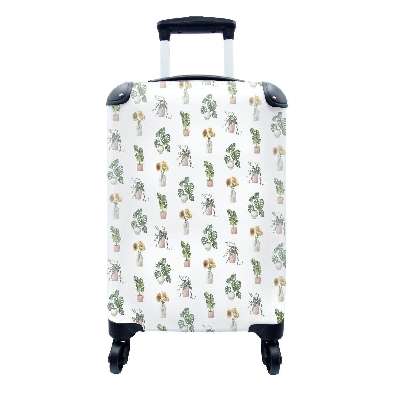 MuchoWow Handgepäckkoffer Pflanzen - Muster - Pastell, 4 Rollen, Reisetasche mit rollen, Handgepäck für Ferien, Trolley, Reisekoffer