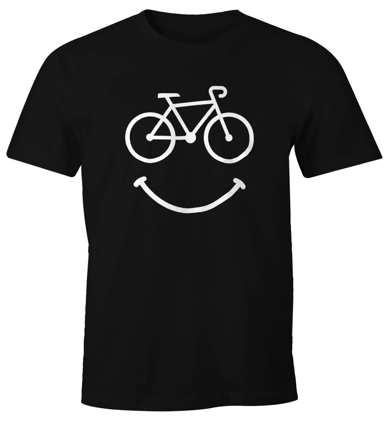 MoonWorks Print-Shirt Fahrrad Herren schwarz Fun-Shirt mit Bike Print T-Shirt Happy Smile Moonworks® Radfahren