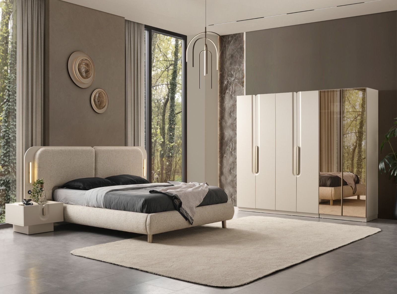 JulietHome Schlafzimmer-Set Duru, (Set, Kleiderschrank, Boxspringbett, 2 Nachttische, Schminktisch), Integrierte Bettlampen