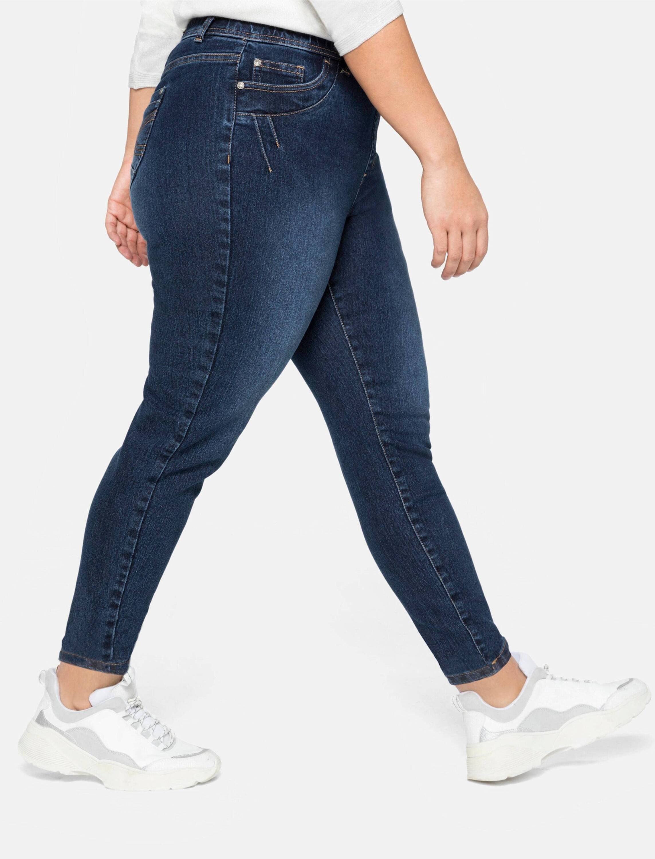 Sheego Bequeme Jeans Stretch-Jeans normal mit Gummibund und Gürtelschlaufen – Bild 3 von 5