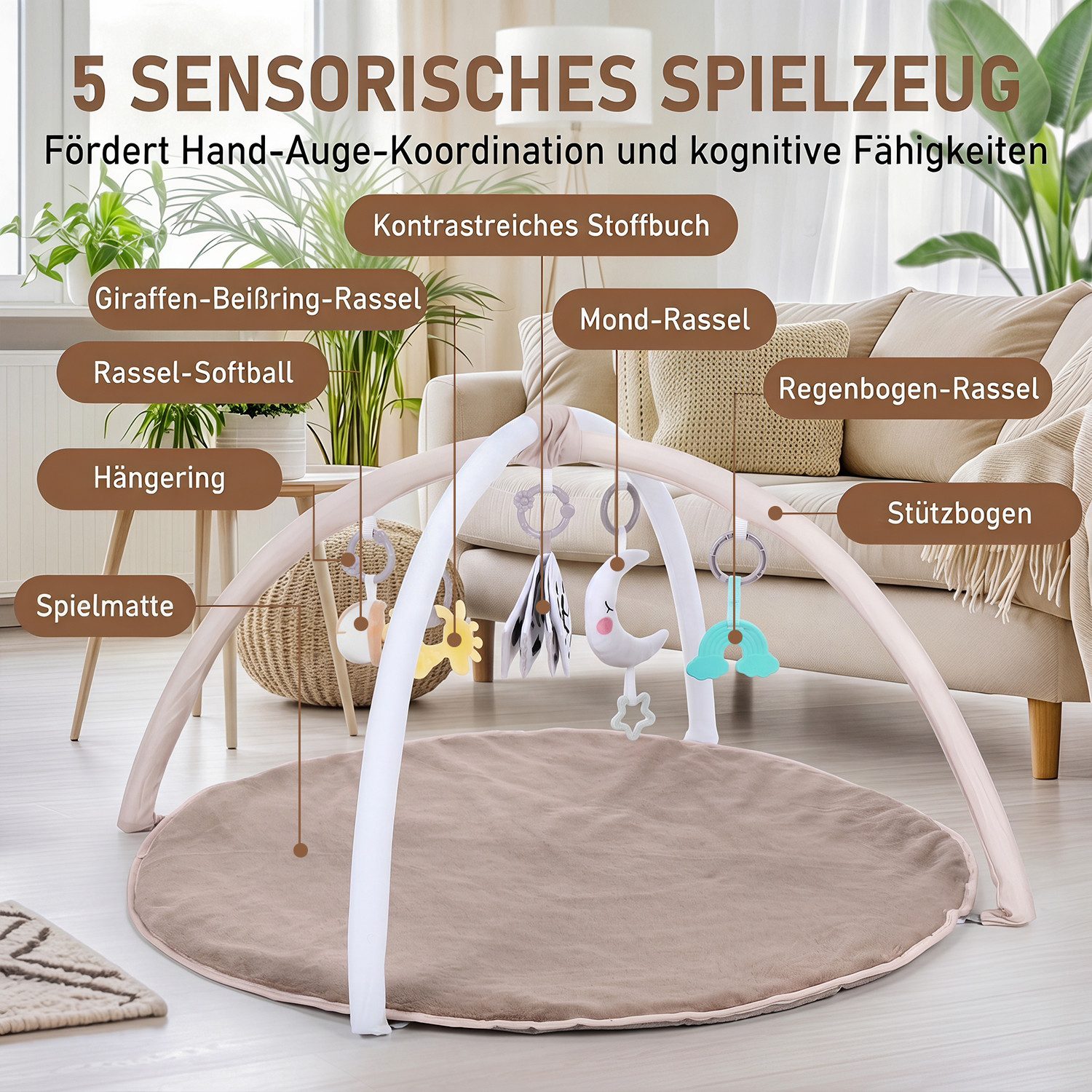 oyajia Spielbogen Baby-Spielmatte, Fitness, Krabbeldecke, Spielecke, 85 x 85 × 53 cm, (Geeignet für Neugeborene von 0–12 Monaten zur Wachstumserkundung), Faltbare Matte,Spielbogen für Babys Aktivitätsdecke