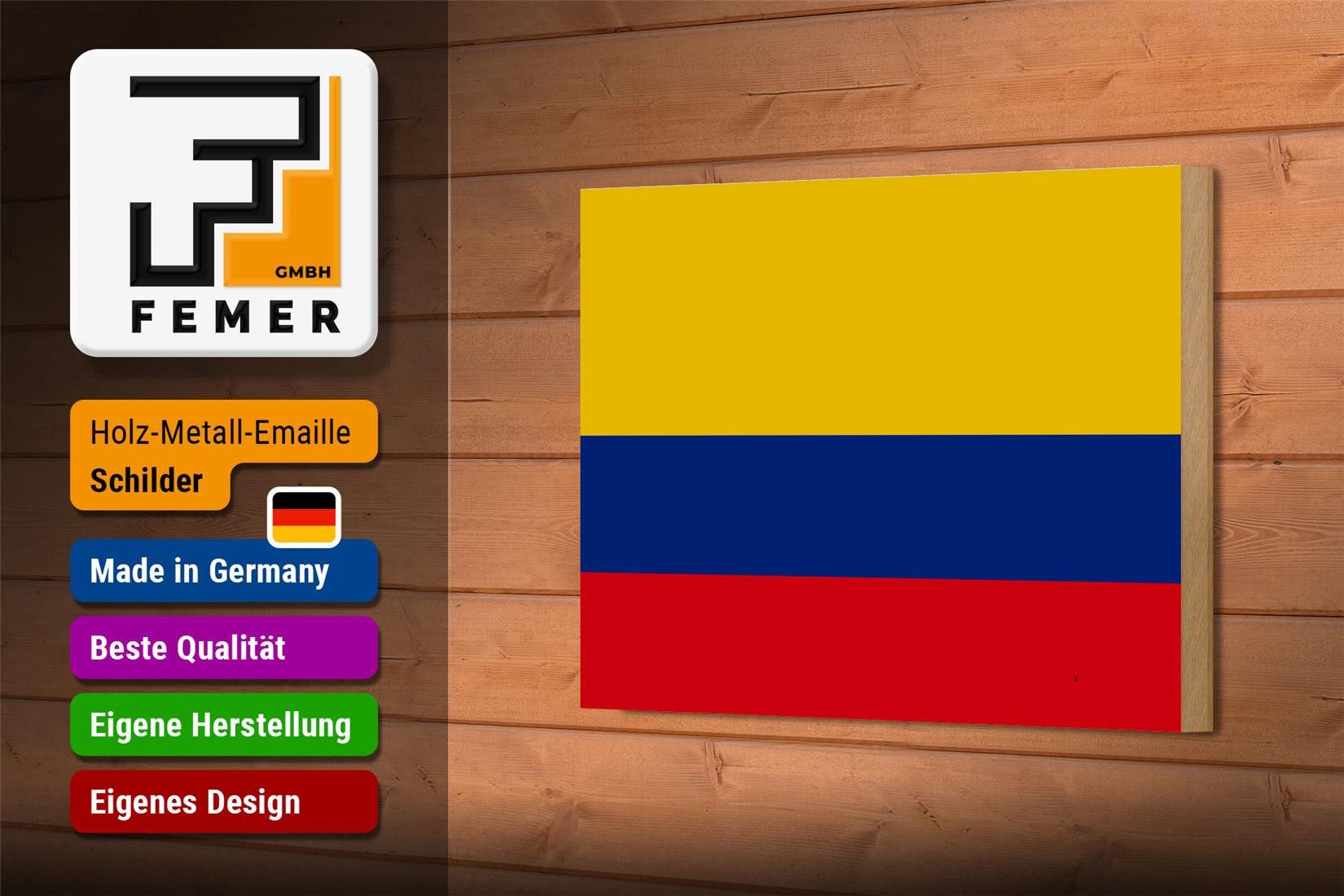 Femer GmbH Holzbild Flagge Kolumbiens 18x12 cm Flag of Colombia, Flaggen (1 St), Glatte Holzfaserplatte (MDF), vorn beschichtet