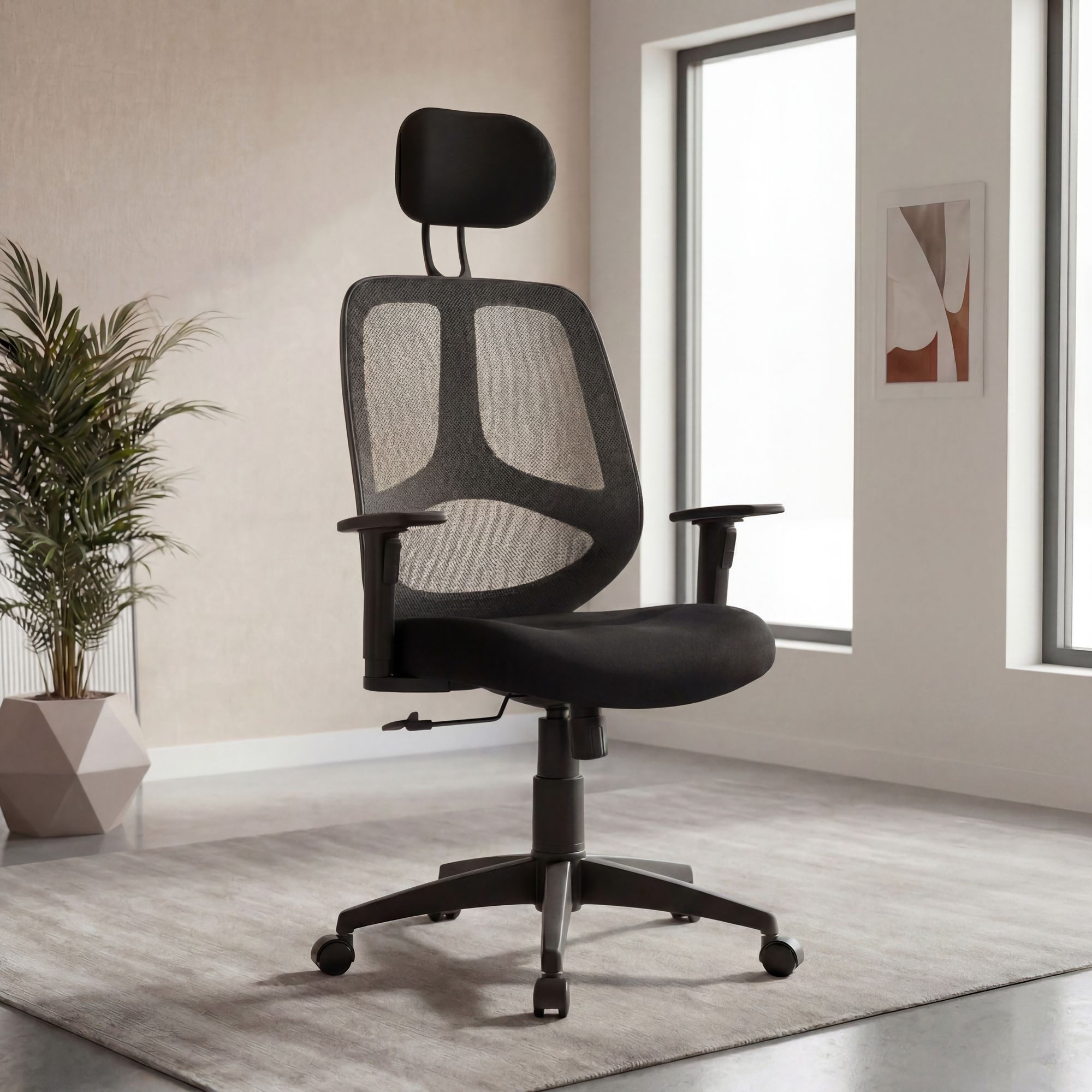 FINEBUY Schreibtischstuhl Bürostuhl Stoff Chefsessel Drehstuhl Bürosessel (Drehstuhl mit Armlehne, Schreibtischstuhl Drehbar), Bürostuhl XXL 120 kg Modern, Stoff Schwarz