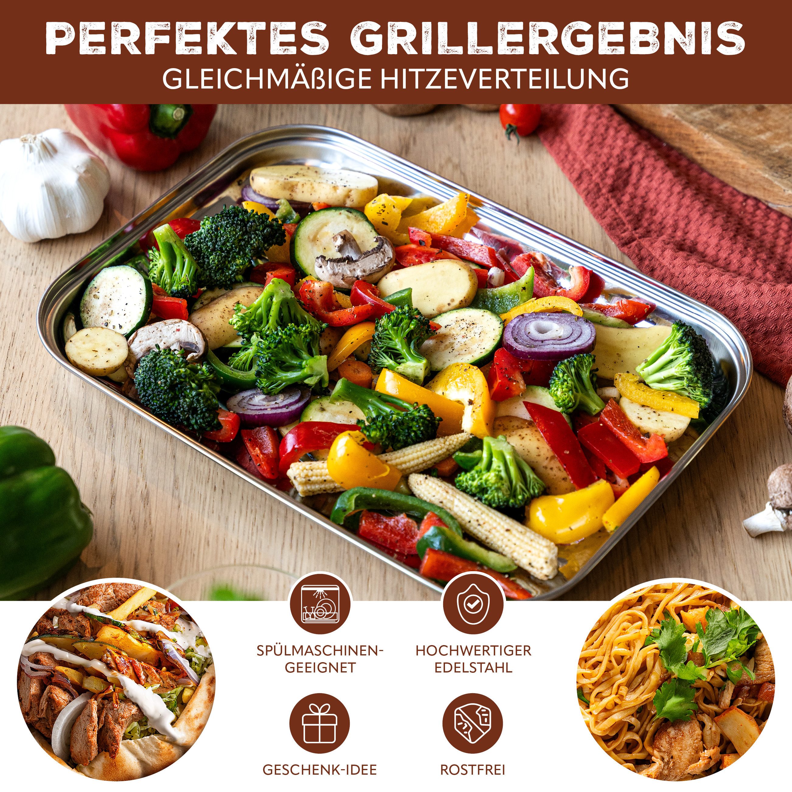 bremermann Grillplatte Grillschale, Grillpfanne Edelstahl, ca. 35 x 24,5 cm Grillplatte (1-St), perforierte Oberfläche