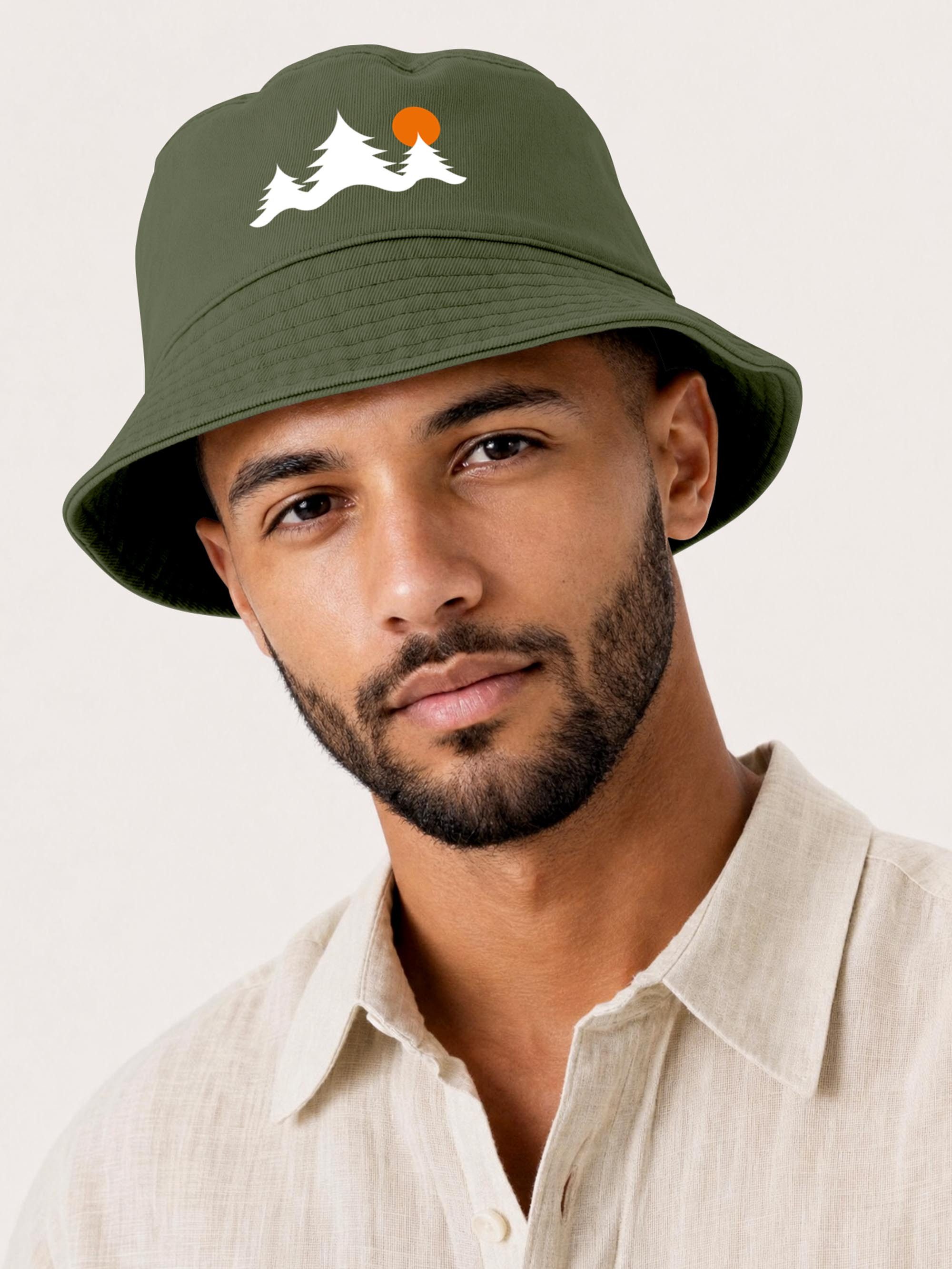 Neverless Fischerhut Anglerhut mit Print Bäume Baumwolle Bucket Hat Herren Damen Sonnenhut