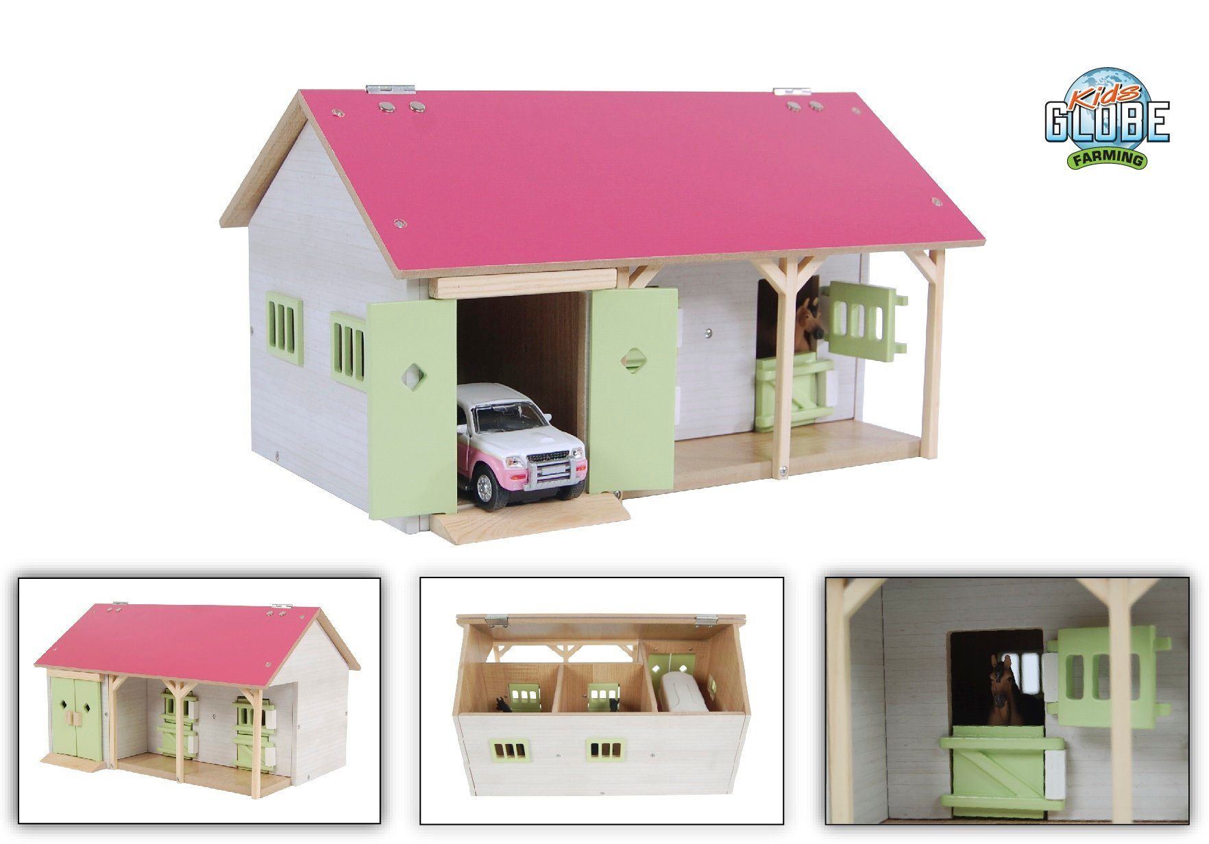 Kids Globe Spielwelt Kids Globe Pferdestall rosa 1:32 mit 2 Pferdeboxen 1 Lagerraum, ohne