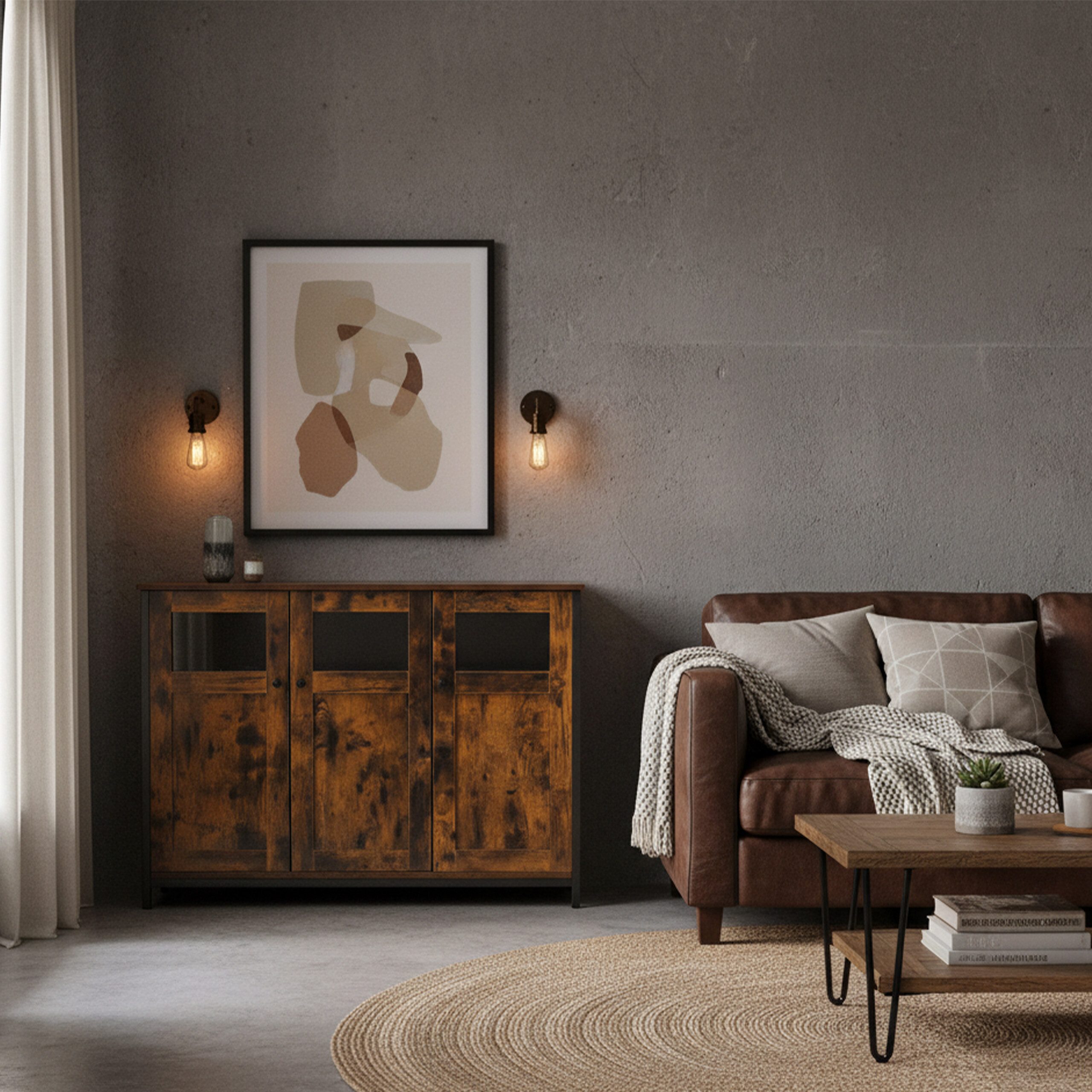 relaxdays Küchenbuffet Küchenschrank mit Glastüren Industrial-Schwarz günstig online kaufen