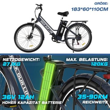 CITYSPORTS E-Bike RCB-RK8S 26 Zoll Elektro-Holland-Fahrrad E-BIKE Mit Stoßdämpfer, 7 Gang, 36V 12AH SPedelec Elektro Trekkingrad 26" cityrad max 90km