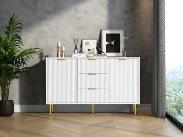 PFCTART Sideboard Sideboard in Weiß und Gold (Esszimmerschrank Eckschrank Nachttisch Ablageschrank), 2 Türen 3 Schubladen, 120*40*75 cm