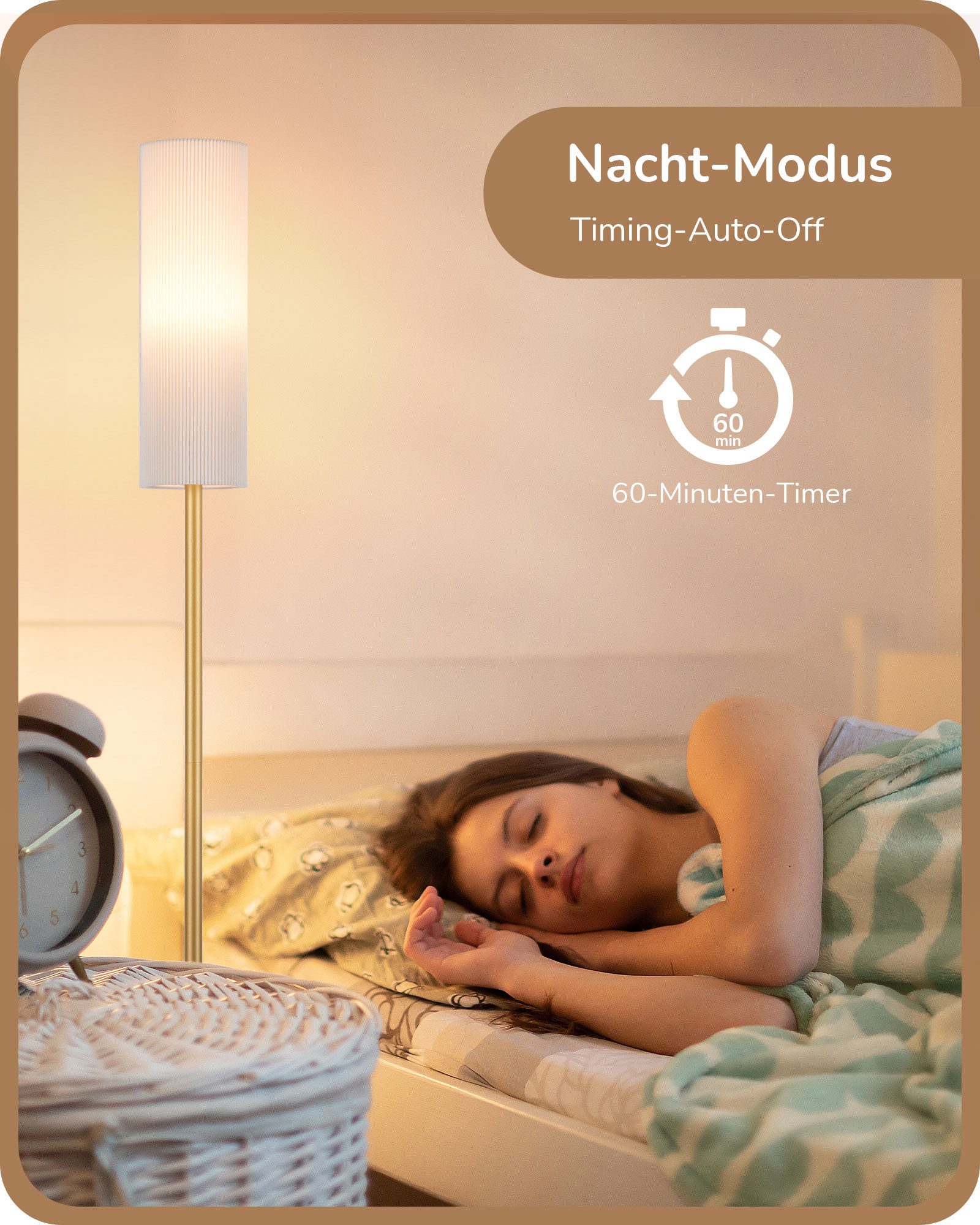 EDISHINE Stehlampe Wohnzimmer, LED wechselbar, warmweiß bis kaltweiß dimmbar, Stehlampe 165cm mit Fernbedienung