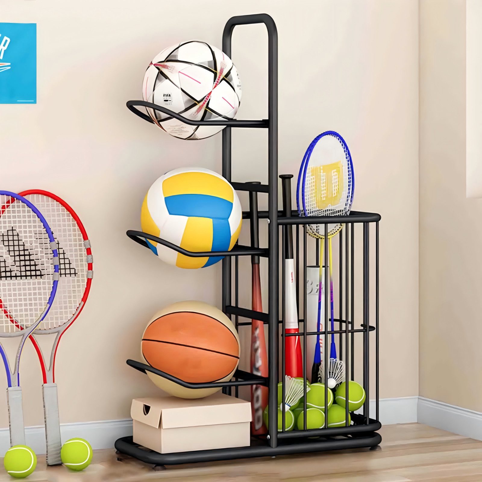 BlingBin Sportgeräte-Regalwagen Ball Aufbewahrung Ballständer Organizer Für günstig online kaufen