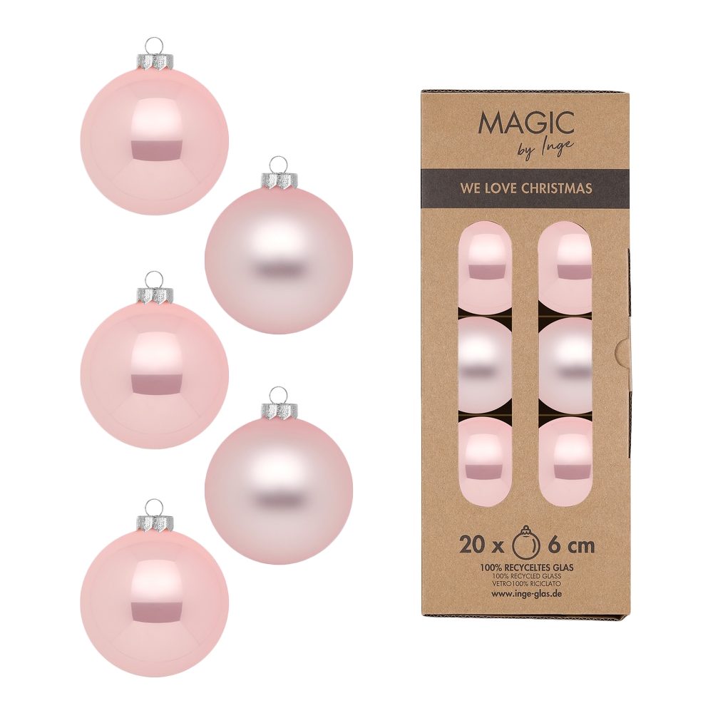 MAGIC by Inge Weihnachtsbaumkugel Christbaumkugeln Set Ø4cm, Ø6cm oder Ø8cm, Rosa Mix Lovely Magnolia (20 St), Kugeln aus Glas