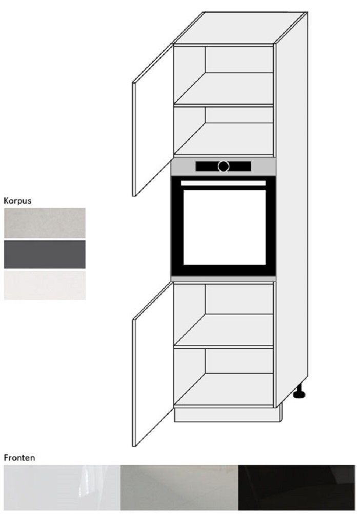 Küchenschrank) - (Umbauschrank Backofen, Frontfarbe für Backofenumbauschrank Feldmann-Wohnen weiß grau Front wählbar Hochglanz Korpus- Korpus matt D14/RU/2D/60/207 und ESSEN /
