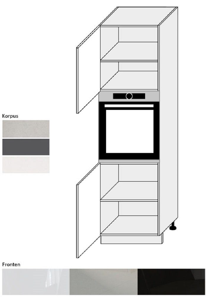 Feldmann-Wohnen Backofenumbauschrank ESSEN (Umbauschrank Küchenschrank) schwarz grau D14/RU/2D/60/207 wählbar Backofen, matt Front / Korpus- Hochglanz für - Korpus Frontfarbe und