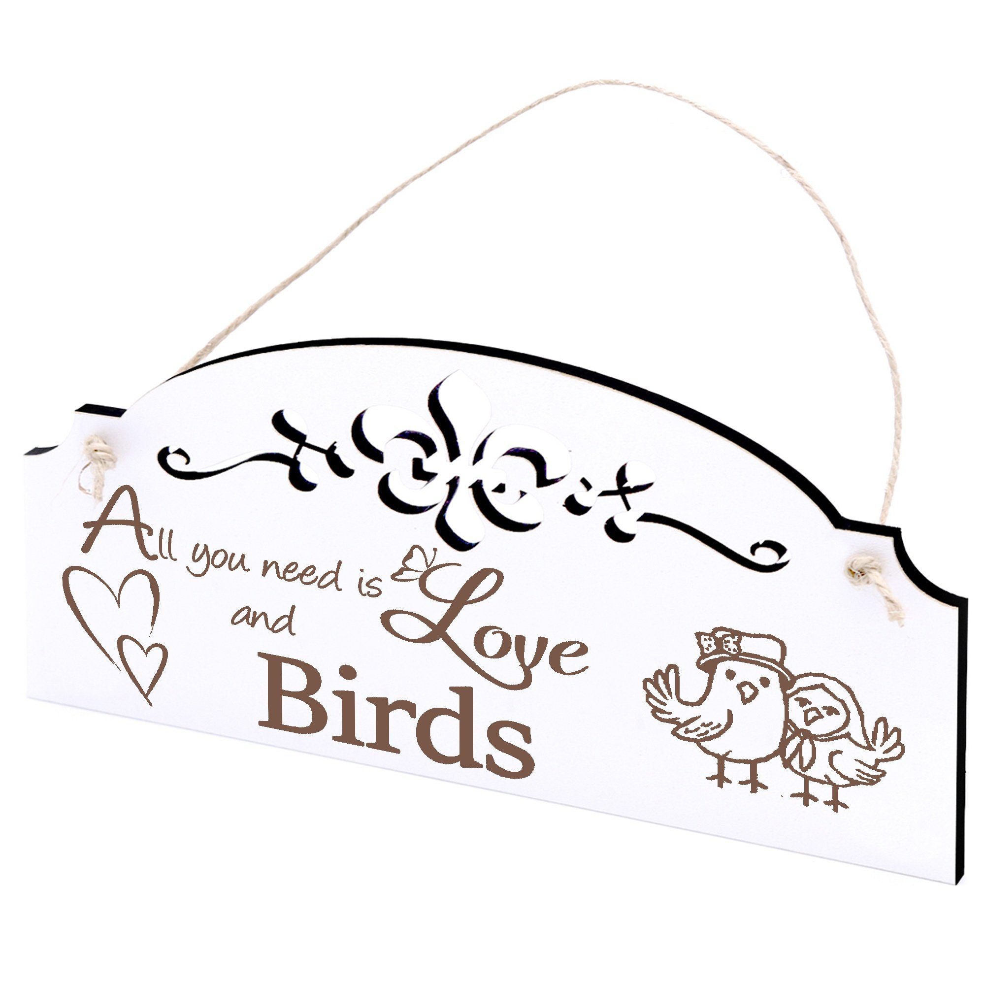 Dekolando Hängedekoration Vogelpaar Deko 20x10cm All you need is Love