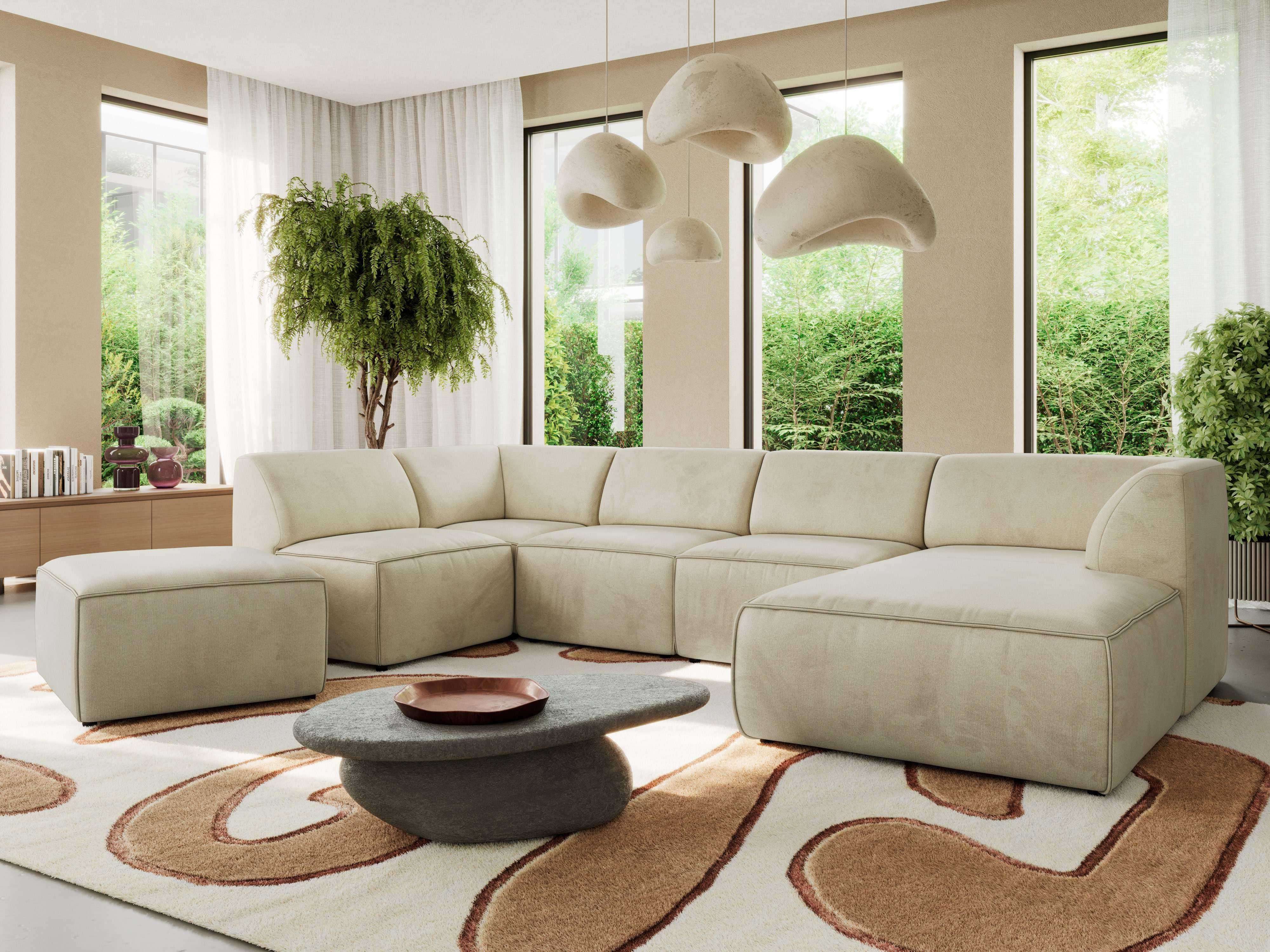 MKS MÖBEL Ecksofa MODARO U 6M, HR35-Schaumstoff, Hocker, T2315-Schaum, Modulares Ecksofa U-Form mit Hocker, Wohnlandschaft, Familien-Sofa