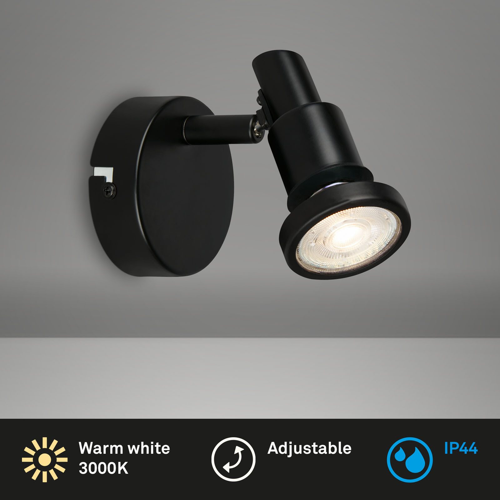 Briloner Leuchten Deckenspot LED Deckenspot Extra-Warmweiß schwenkbar GU10, LED wechselbar, 2700K - Extra - Warmweiß, 1-flammig, schwenkbar, IP44, schwarz, GU10