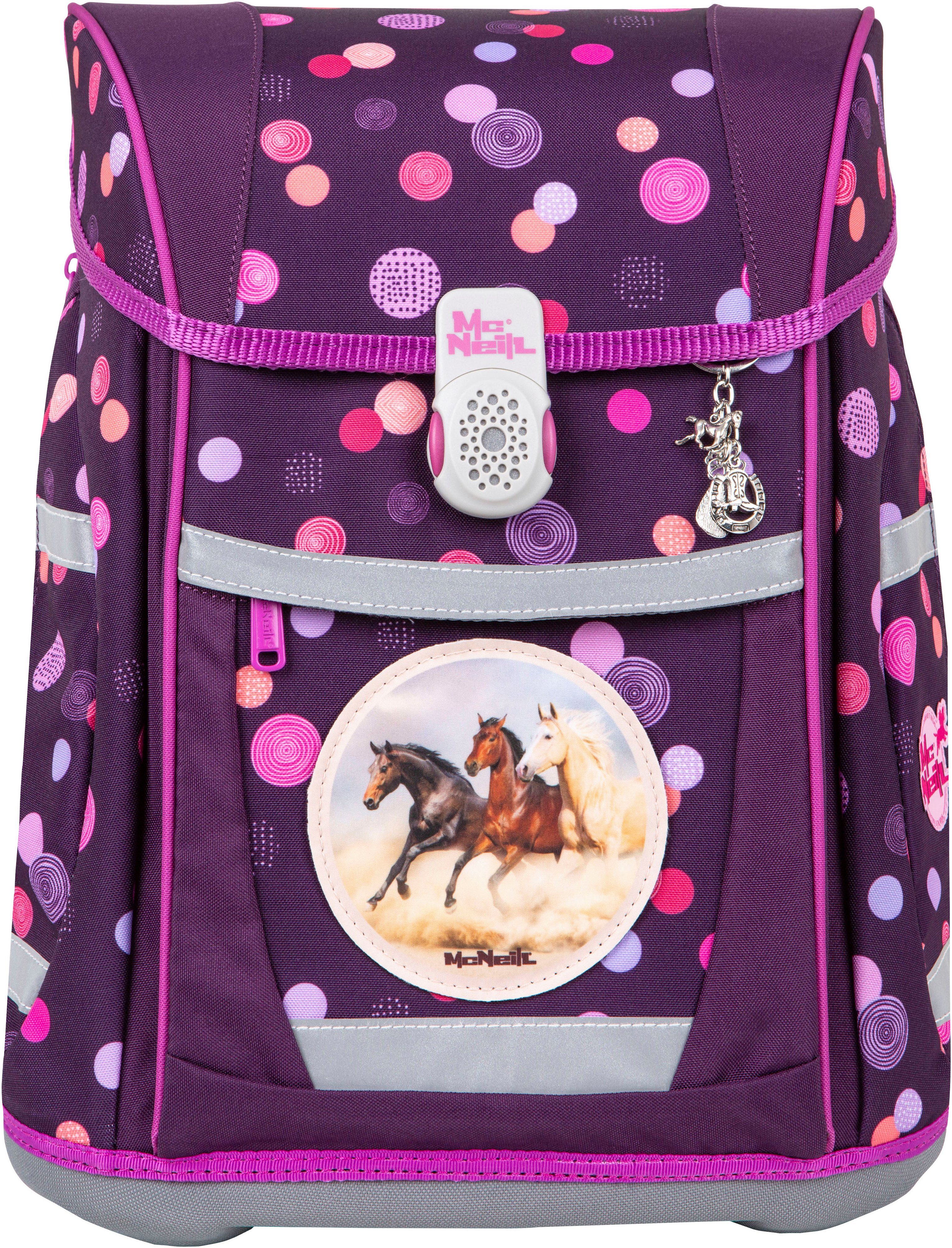 McNeill Schulranzen Tenero, Ruby (Set, 5-tlg), inkl. Federmäppchen, Turnbeutel, Schlamperrolle & Motivmagnet