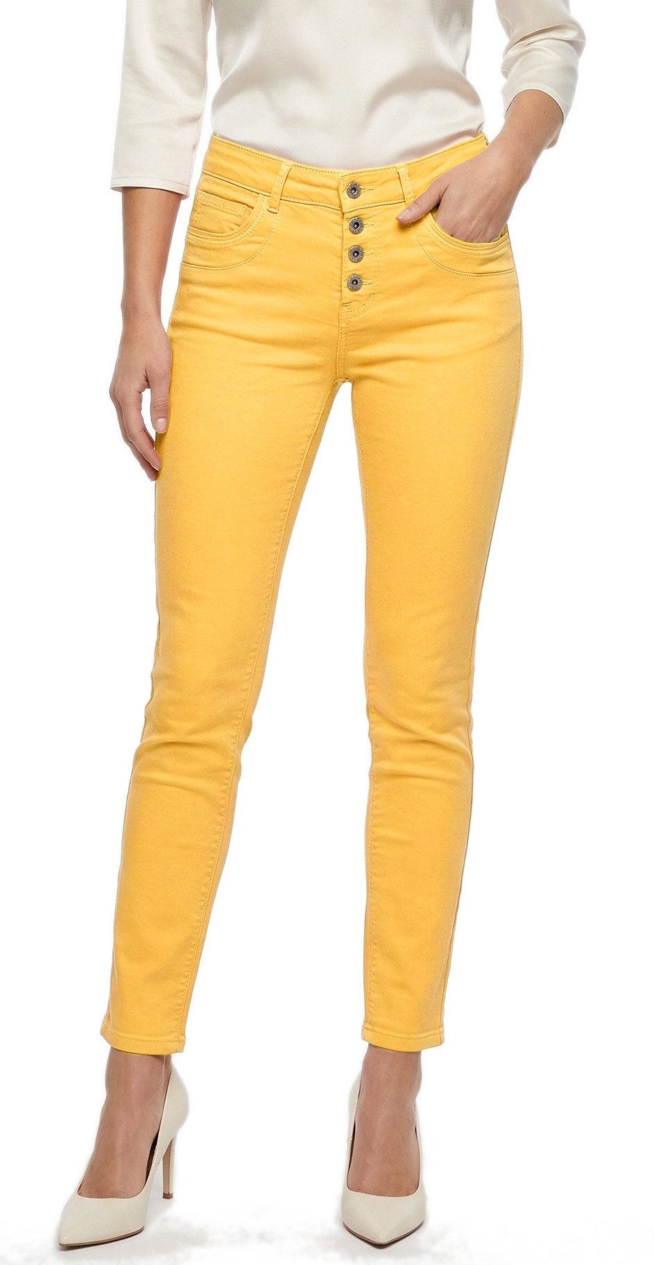 dy_mode Skinny-fit-Jeans Damen Skinny Jeans mit Knopfleiste Röhrenjeans Bleistiftjeans Knopfleiste Verschluss, in Unifarben