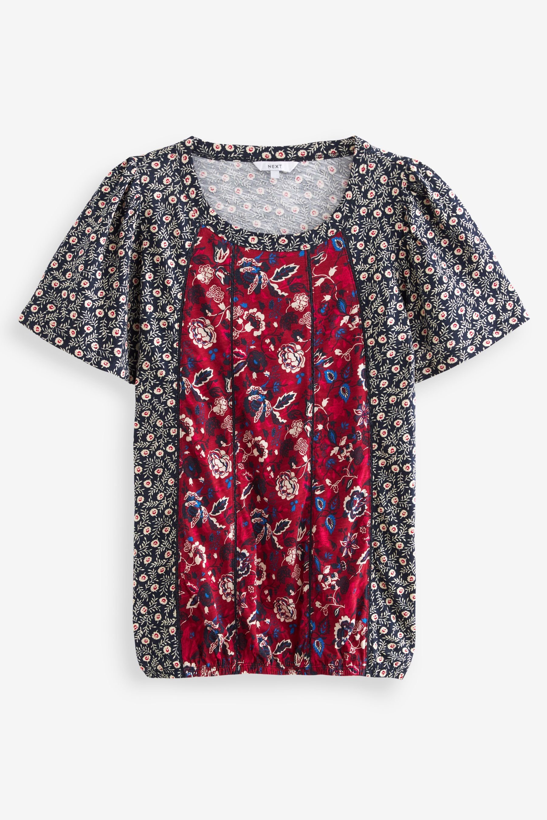 Next T-Shirt T-Shirt mit Rundhalsausschnitt und Ballonsaum (1-tlg) Floral Red/Navy