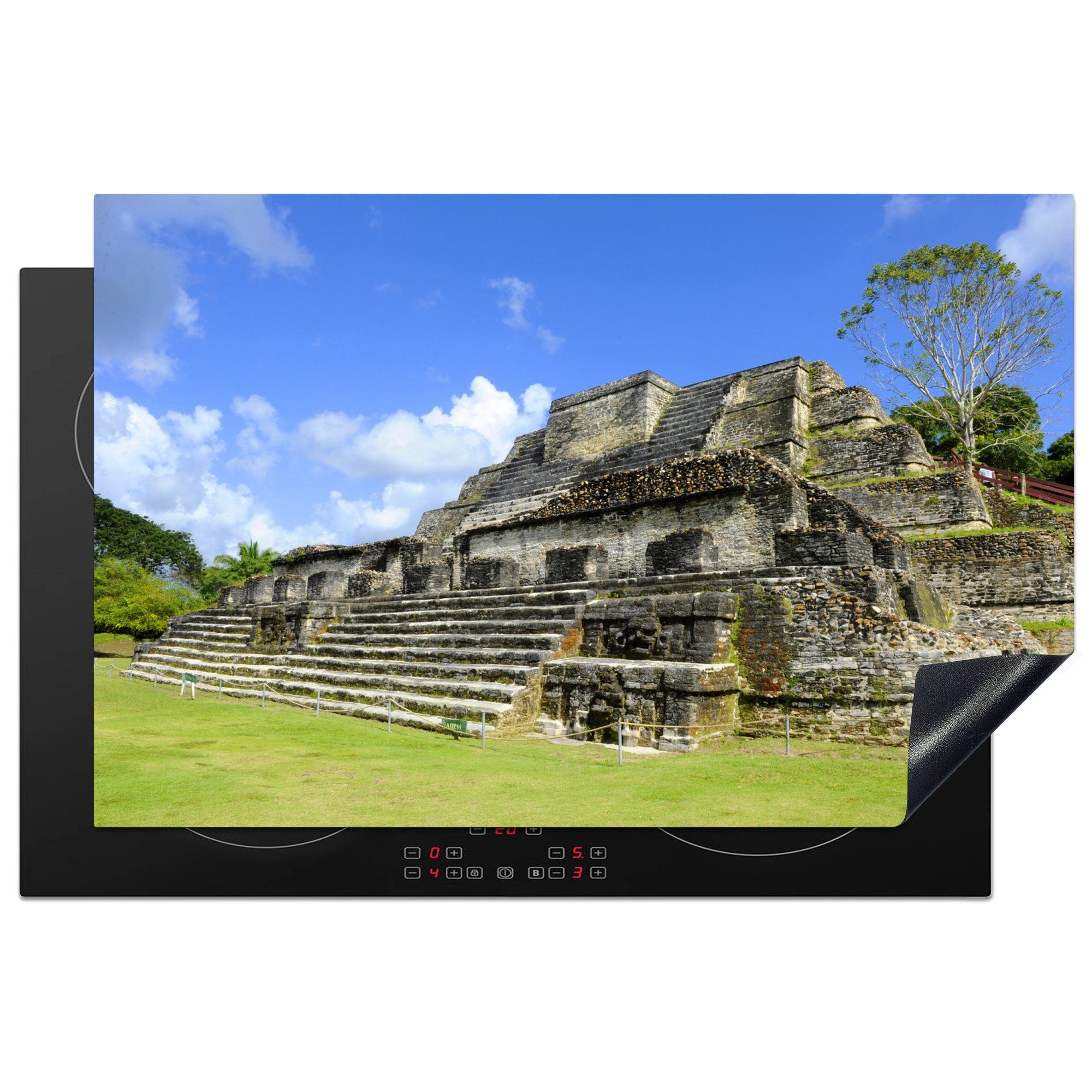 MuchoWow Herdblende-/Abdeckplatte Altun Ha Maya-Tempel, Vinyl, (1 tlg), 81x52 cm, Induktionskochfeld Schutz für die küche, Ceranfeldabdeckung