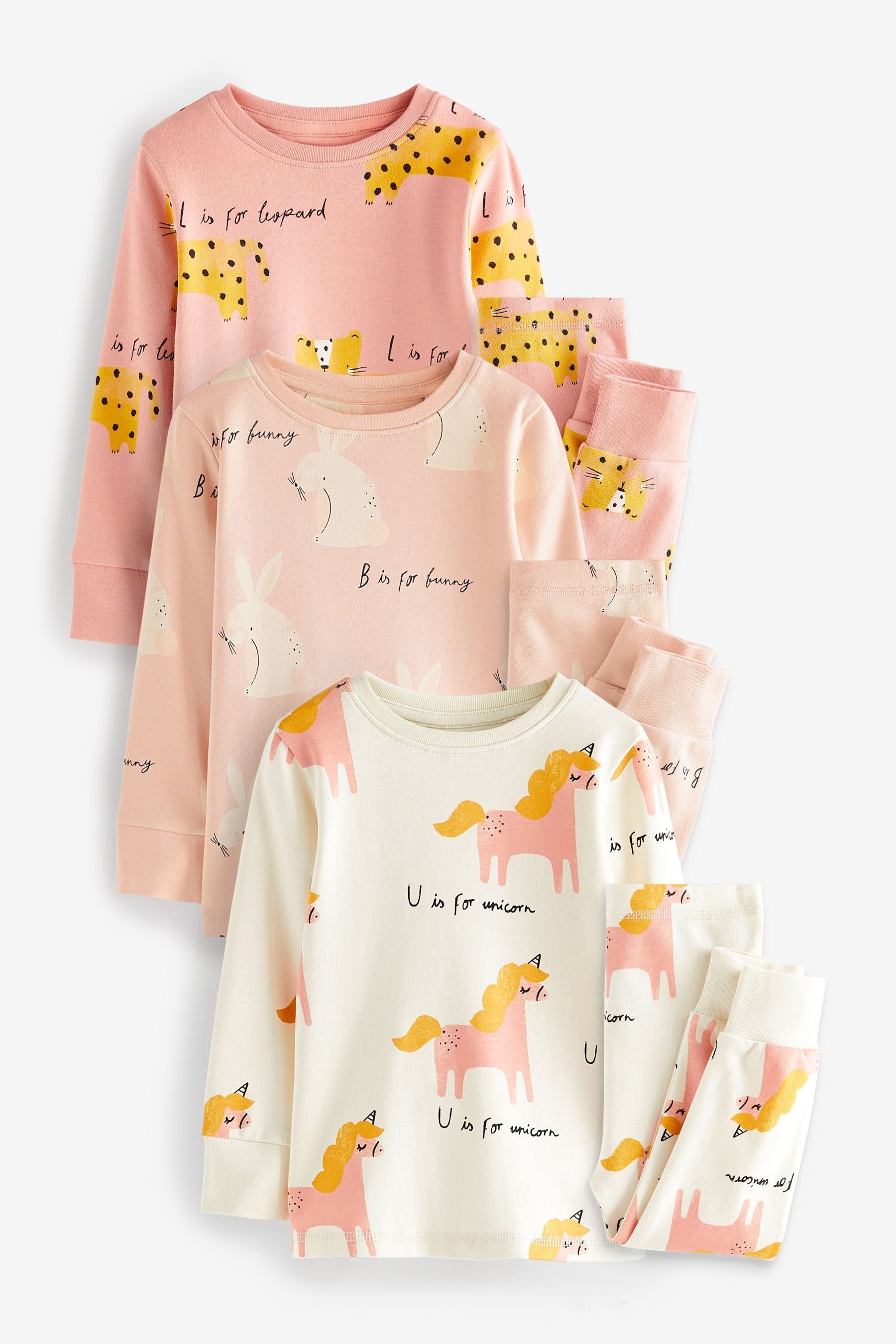 Next 3-Pack Pyjama (6 Pink/Ecru tlg) im Pyjamas Character