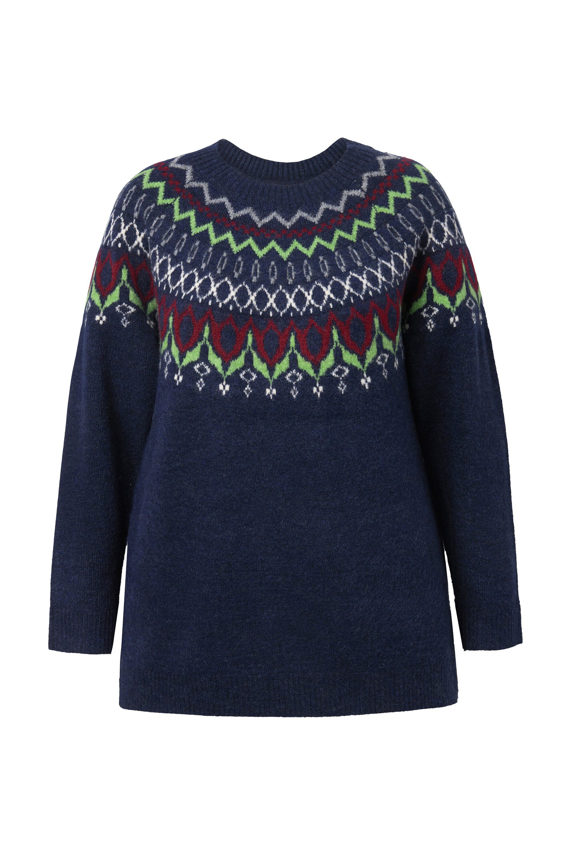 Ulla Popken Strickpullover Norweger-Pullover Rundhalsausschnitt Langarm günstig online kaufen