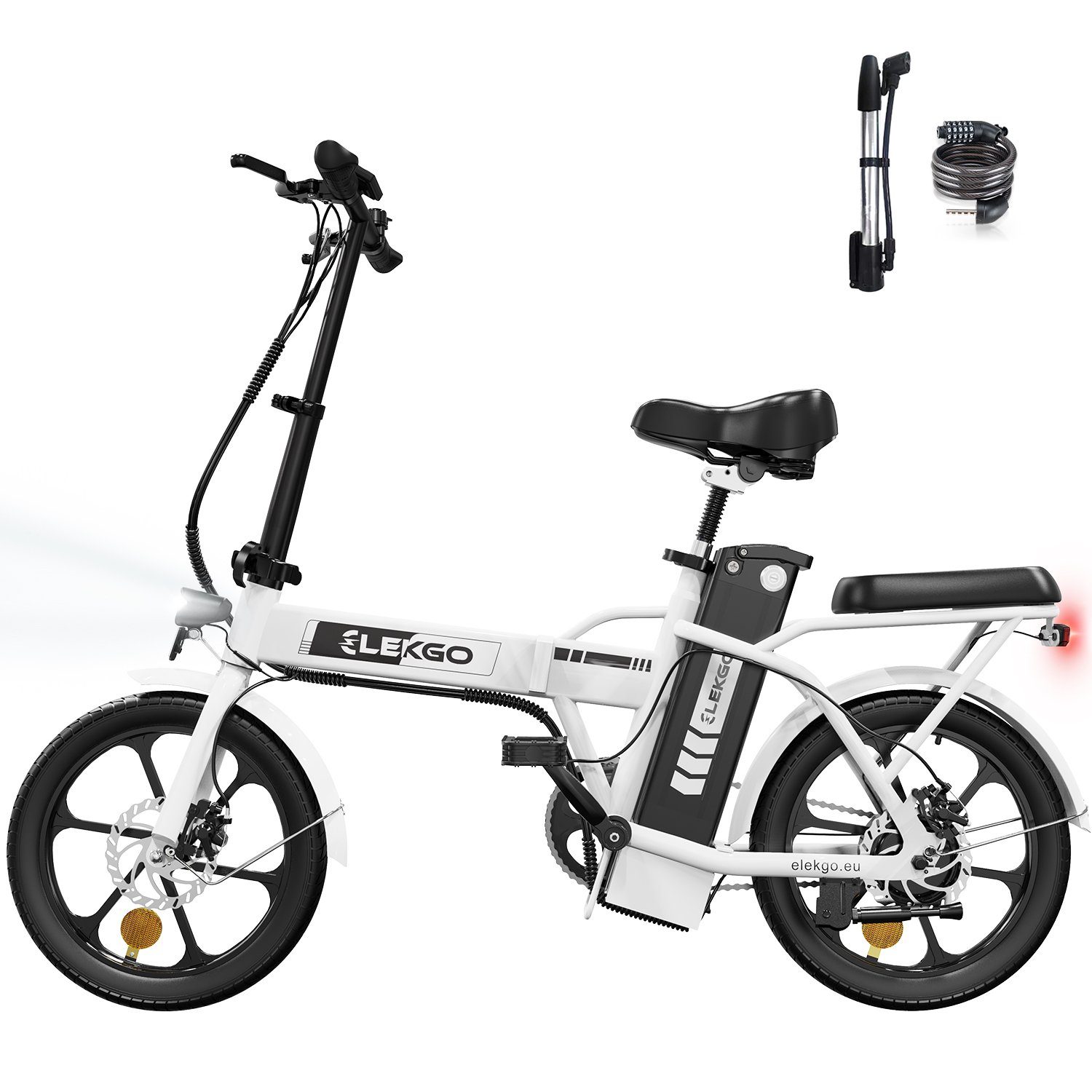 ELEKGO E-Bike Elektrofahrrad 16 Klapprad 8.4Ah bis Zoll 1 Weiß Heckmotor Gang, Batterie mit 35-70km, 250W 36V