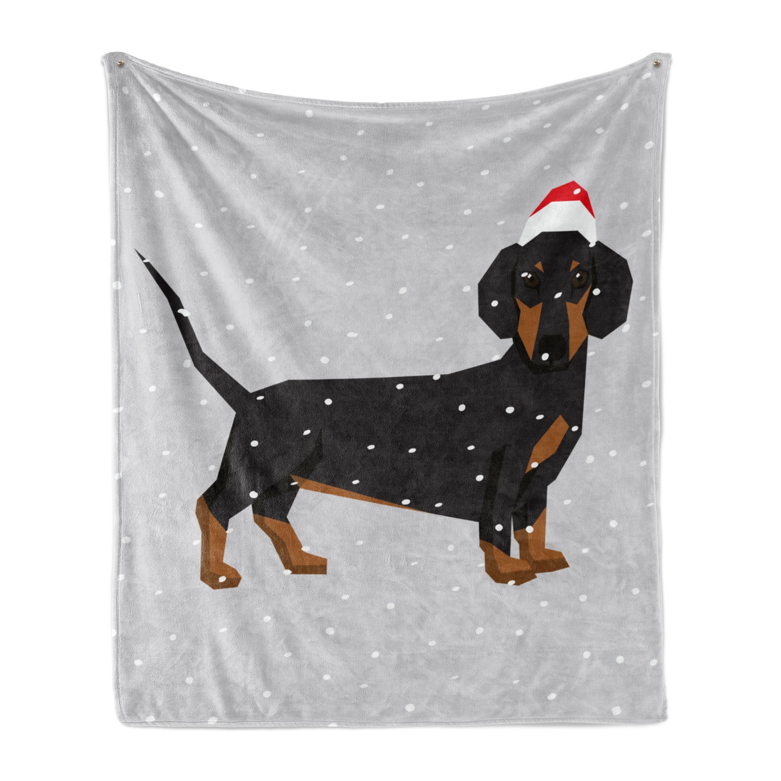 Wohndecke Gemütlicher Plüsch für den Innen- und Außenbereich, Abakuhaus, Dackel Hund trägt Weihnachtsmütze Schnee