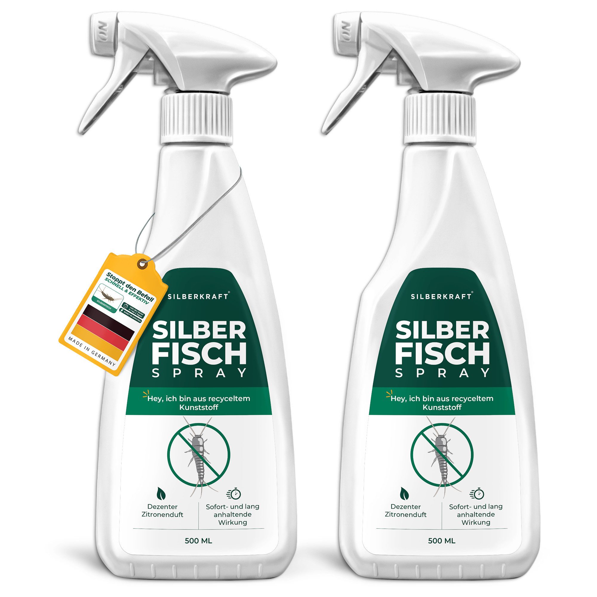 Silberkraft Insektenspray Silberkraft Silberfischspray - Silberfische, Papierfische vertreiben, 500 ml, 2-St., gegen Silberfrische, Papierfische, mit Zitronenduft, Repellent