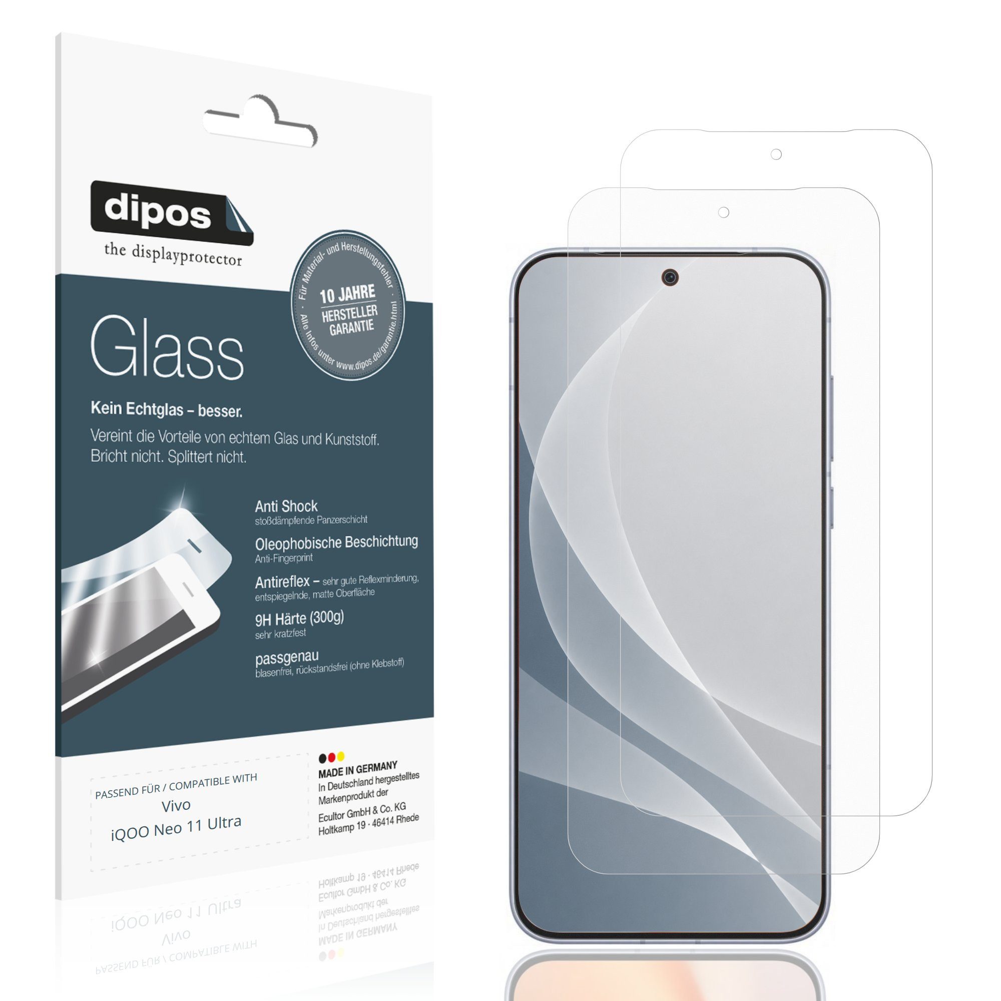 dipos Displayschutzfolie Schutzfolie für Vivo iQOO Neo 11 Ultra, 2 Stück, Displayschutz Schutz Folie Made in Germany