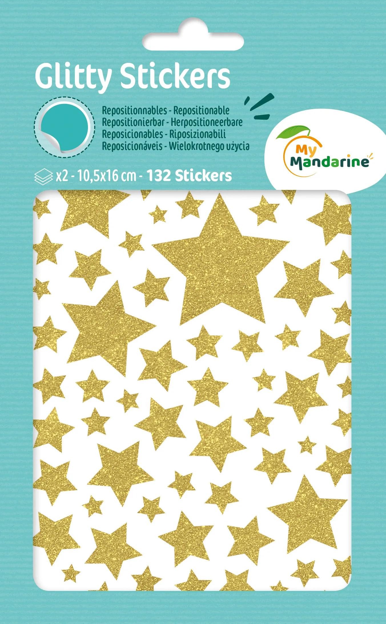 maildor Sticker 10x Glitty, 2 Stickerbogen 10,5x16cm, Sterne, Zartrosa und Gold AE150C, My Mandarine