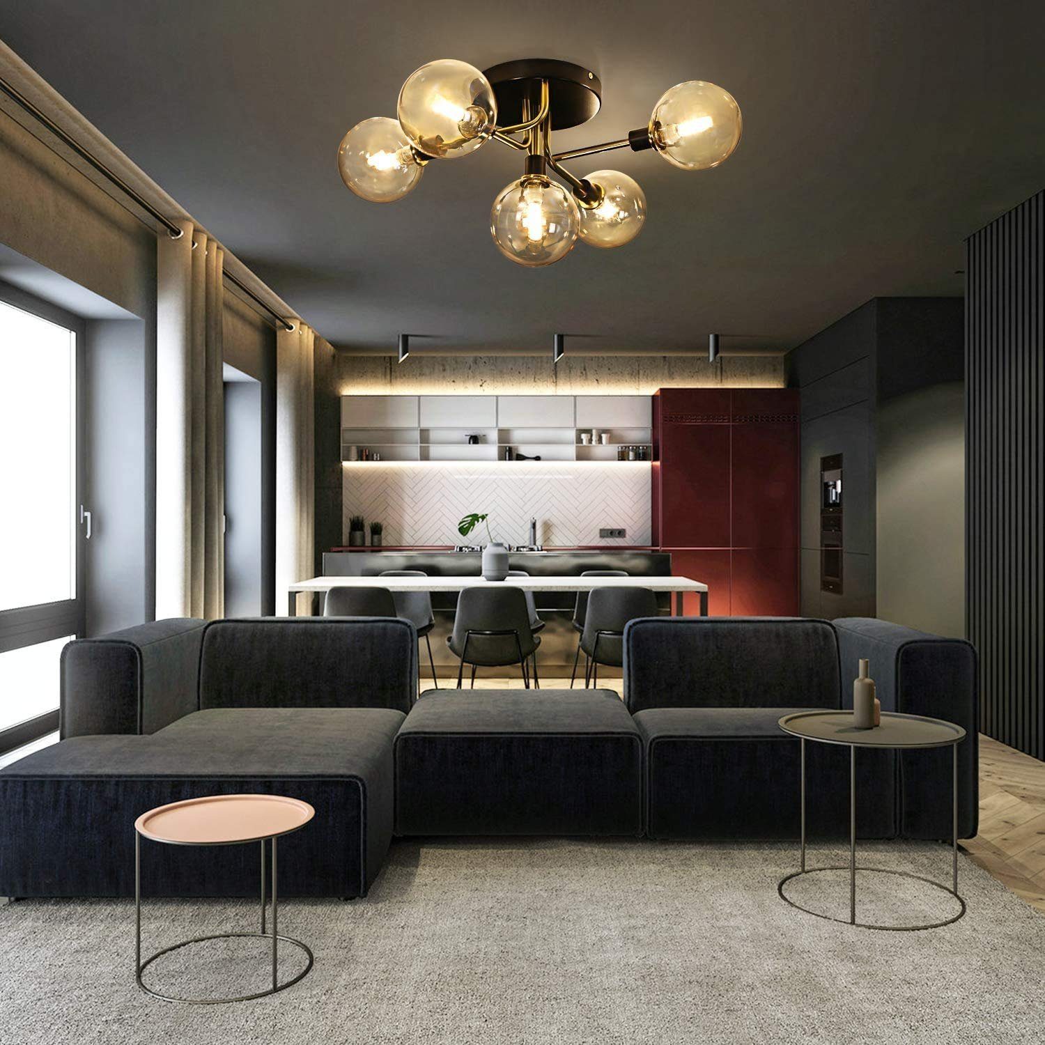 Nettlife LED Deckenleuchte Glas Wohnzimmer 5 Flammig 25W 67CM Deckenlampe, günstig online kaufen