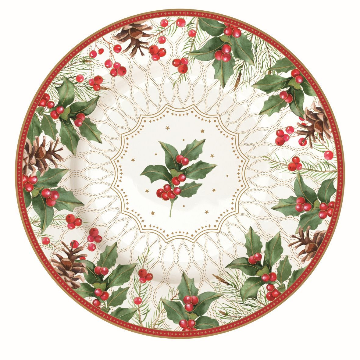 EasyLife Тарелка для торта Christmas Berries, Spülmaschinengeeignet, Weiß, Motiv: Rote Beeren