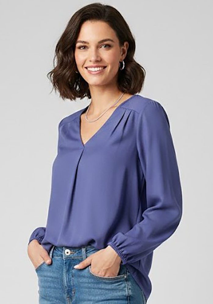 DELMAO Schlupfbluse femininer Stil, Langarm, aus Viskose, mit V-Ausschnitt