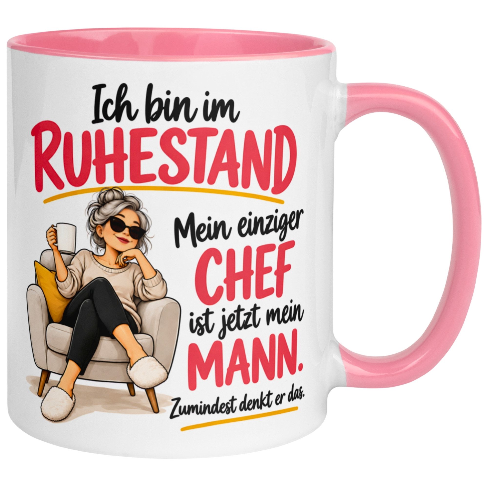 Momentals Tasse Rentnerin – „Mein einziger Chef ist jetzt mein Mann“ – Rente Frau, Gratis Versand · Links-&Rechtshänder · Spülmaschinenfest