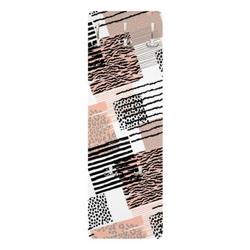 Bilderdepot24 Garderobenpaneel weiss Muster Tiere Animalprint Zebra Tiger Leopard Australien (ausgefallenes Flur Wandpaneel mit Garderobenhaken Kleiderhaken hängend), moderne Wandgarderobe - Flurgarderobe im schmalen Hakenpaneel Design