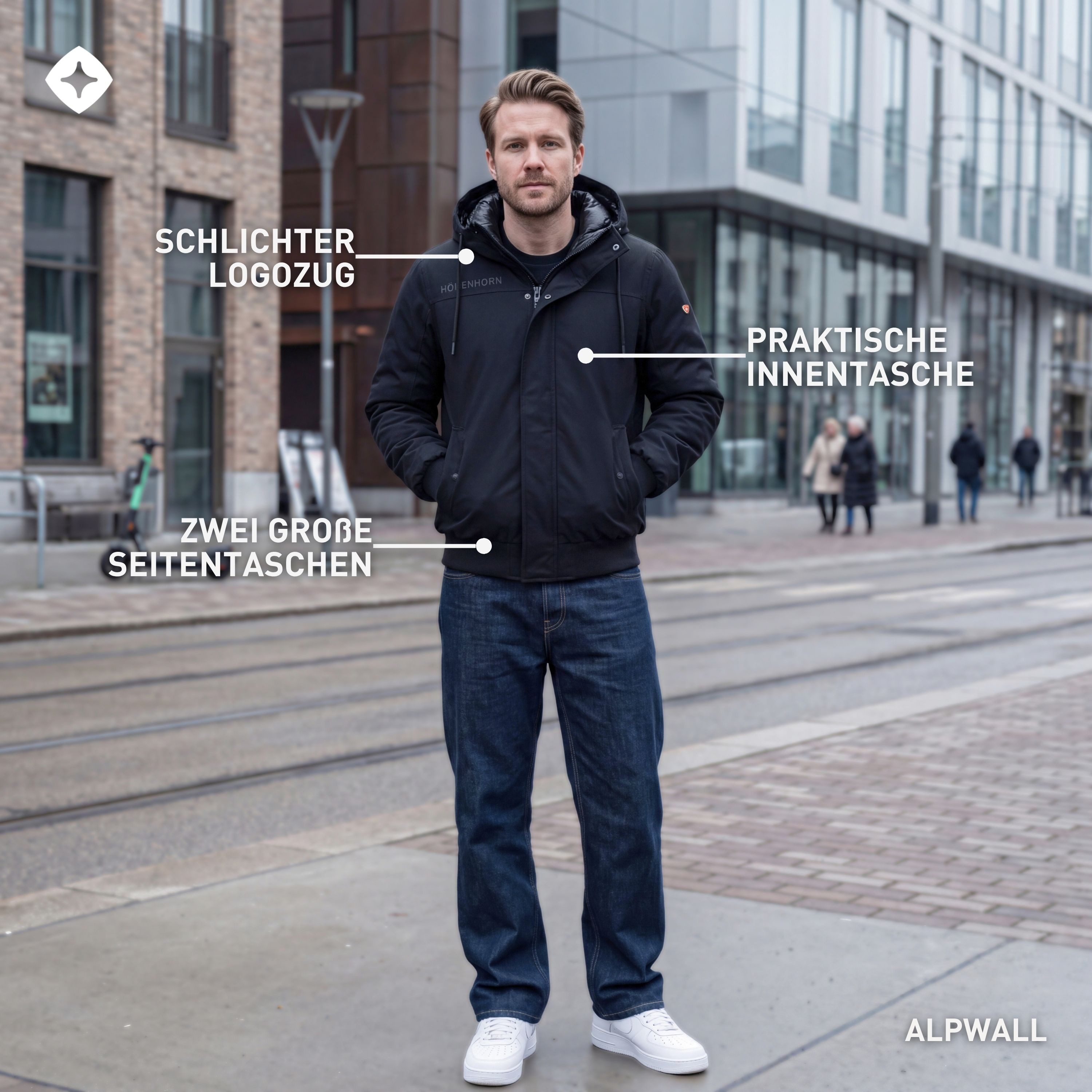 Höhenhorn Winterjacke Alpwall Herren Winter Jacke für Männer Gefüttert Wasserdicht Atmungsaktiv, Thermo-Isoliert, Hochwertige Details